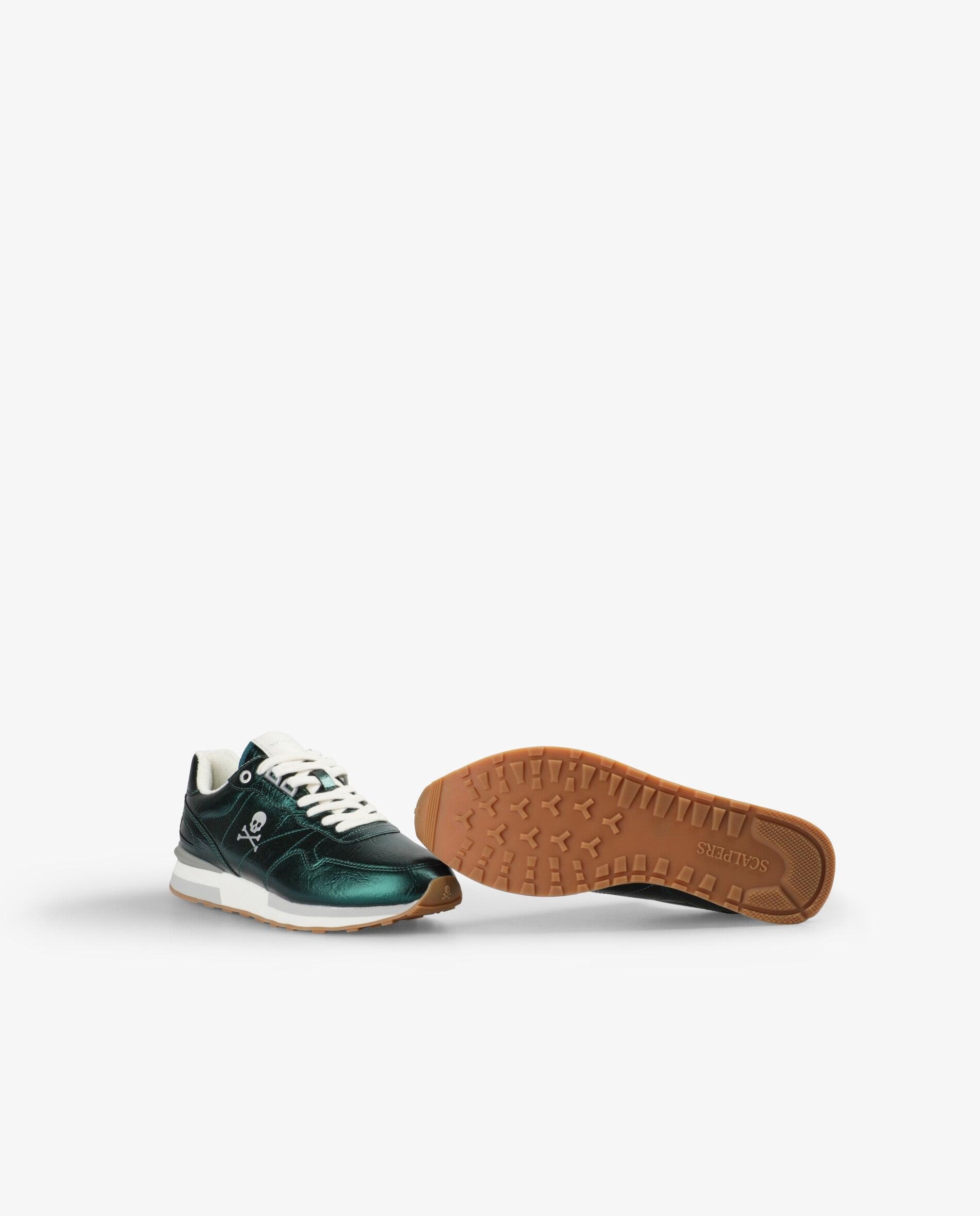 Zapatillas retro de mujer bajas con acabado metalizado - Scalpers - Verde Verde-4