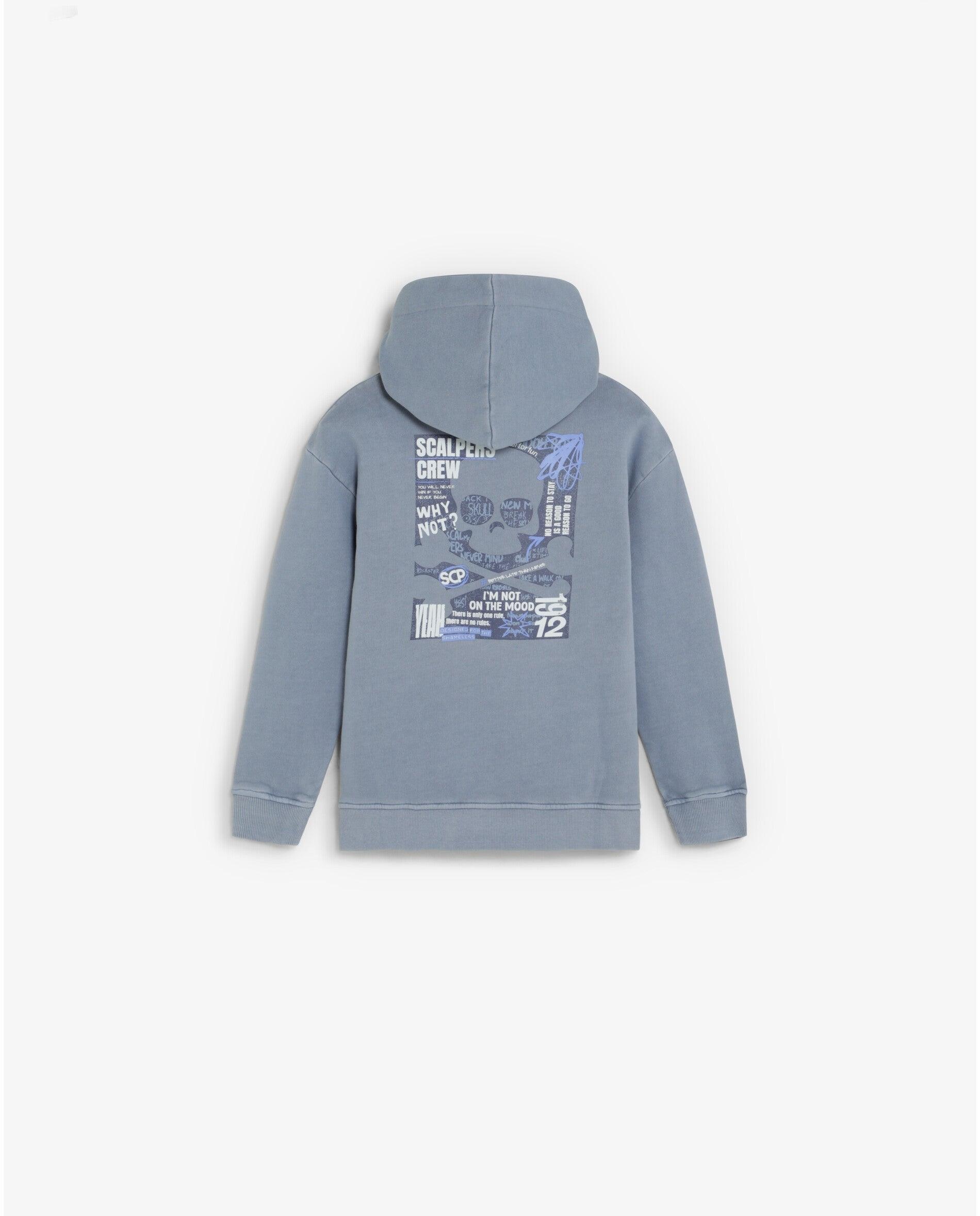 Sudadera con capucha de niño efecto lavdado con estampado trasero - Scalpers - Azul grisáceo Azul grisáceo-2