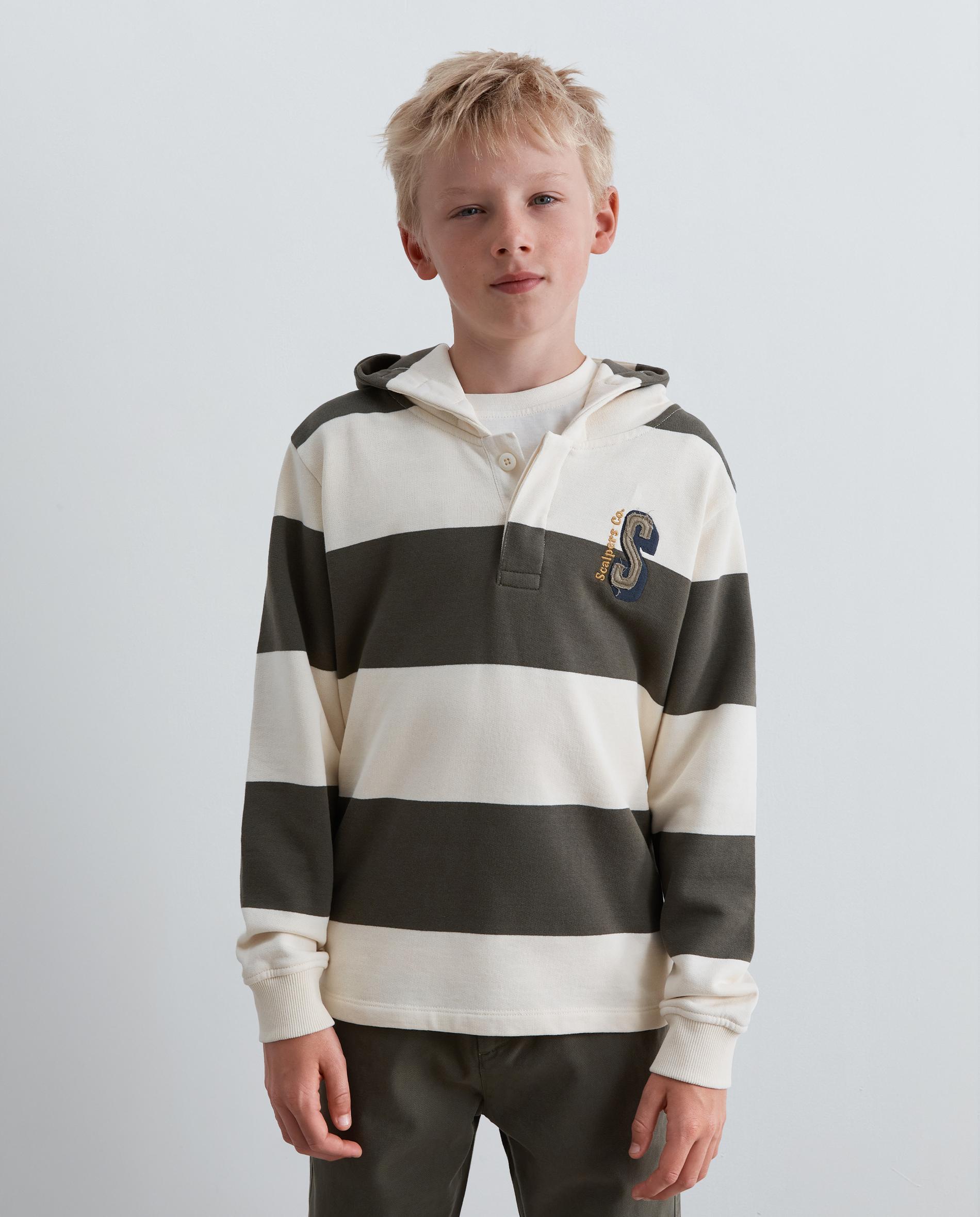 Sudadera con capucha de niño con estampado de rayas y calavera trasera - Scalpers - Kaki Kaki-1