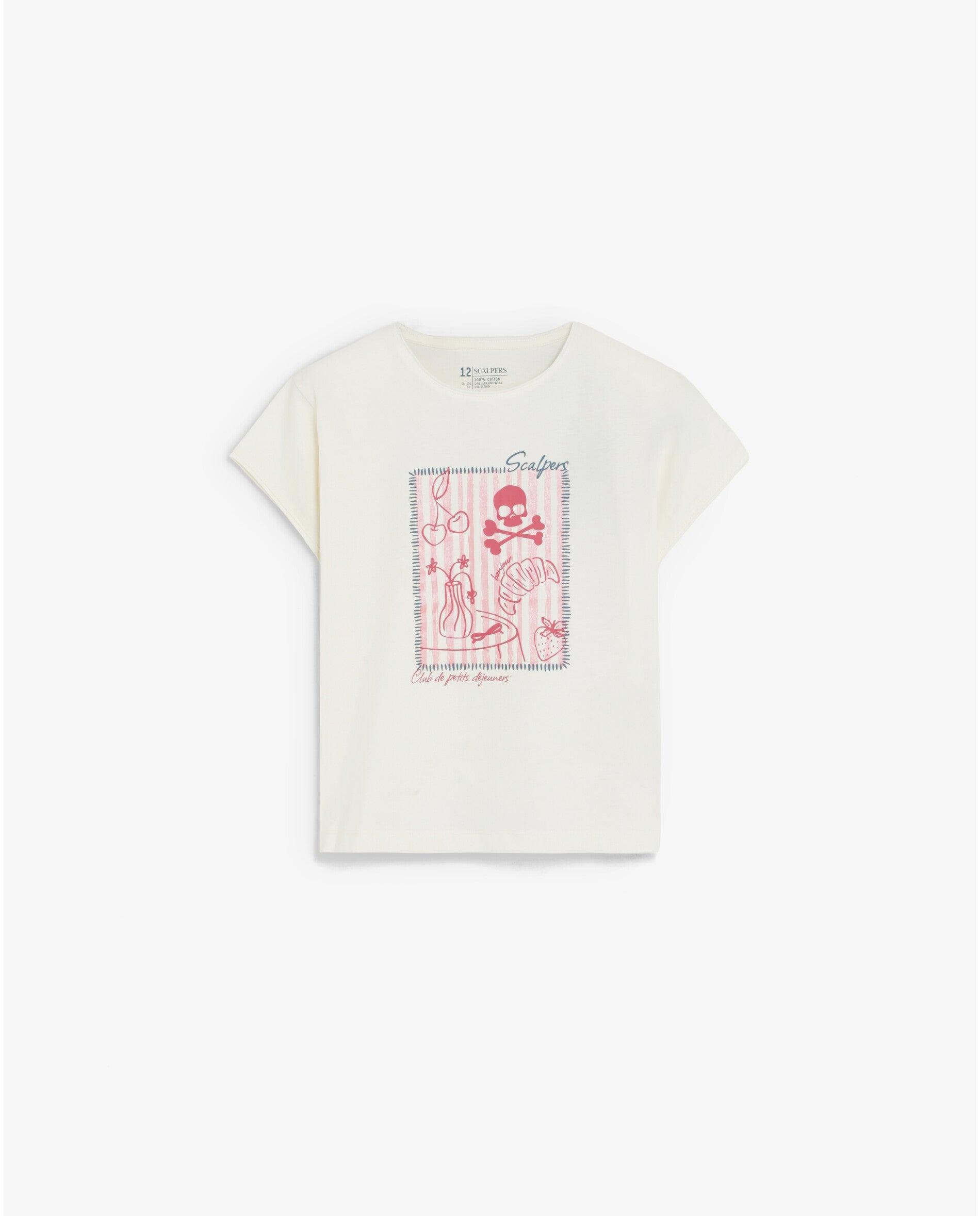 Camiseta de niña de algodón con estampado frontal - Scalpers - Blanco roto Blanco roto-1