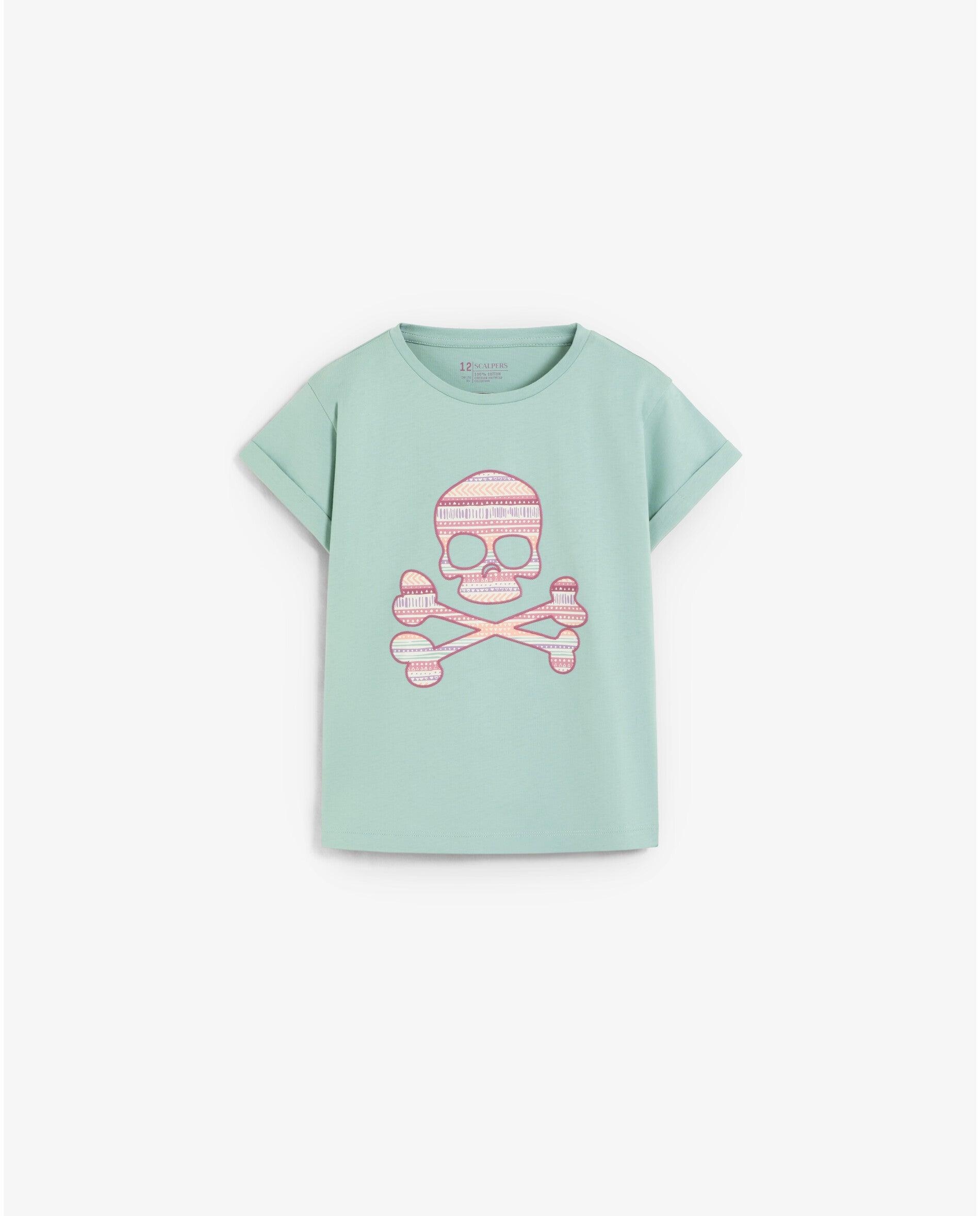Camiseta de niña regular fit con calavera frontal - Scalpers - Verde Agua Verde Agua-1