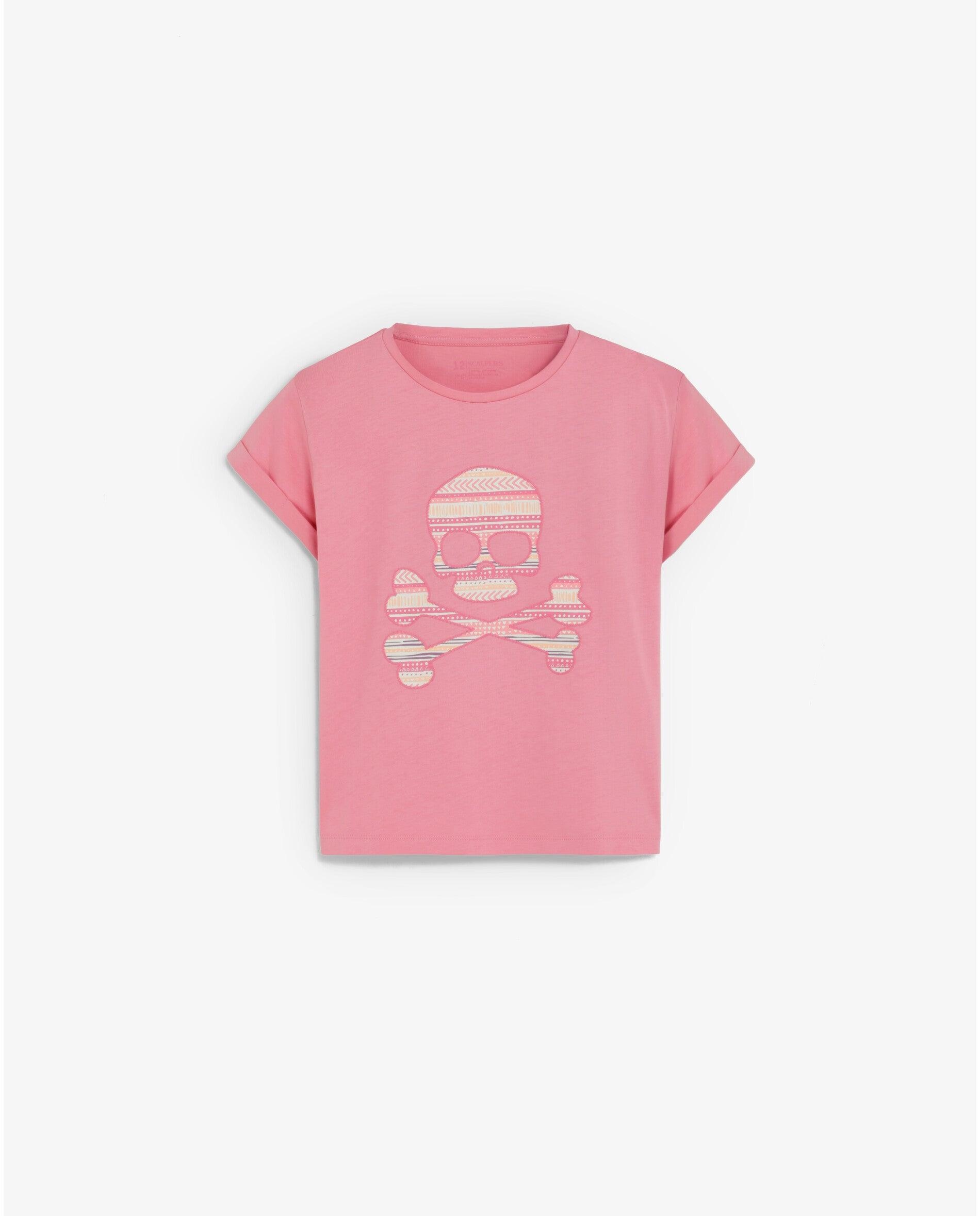 Camiseta de niña regular fit con calavera frontal - Scalpers - Rosa Rosa-1