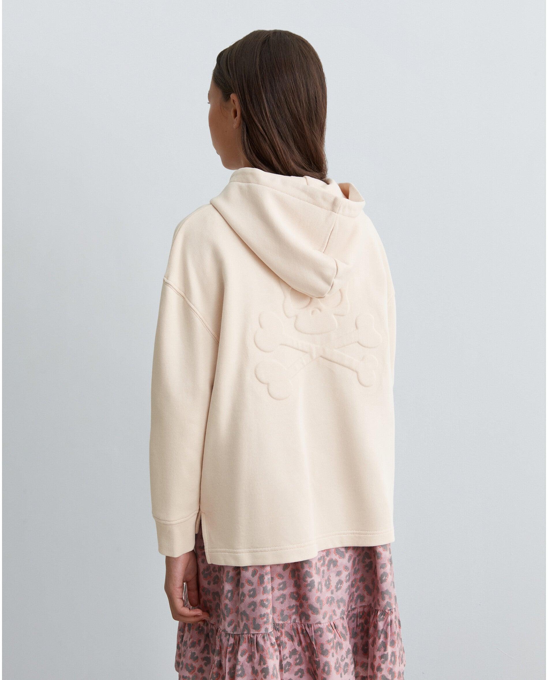 Sudadera con capucha de niña con calavera trasera y cierre de cremallera - Scalpers - Blanco roto Blanco roto-2