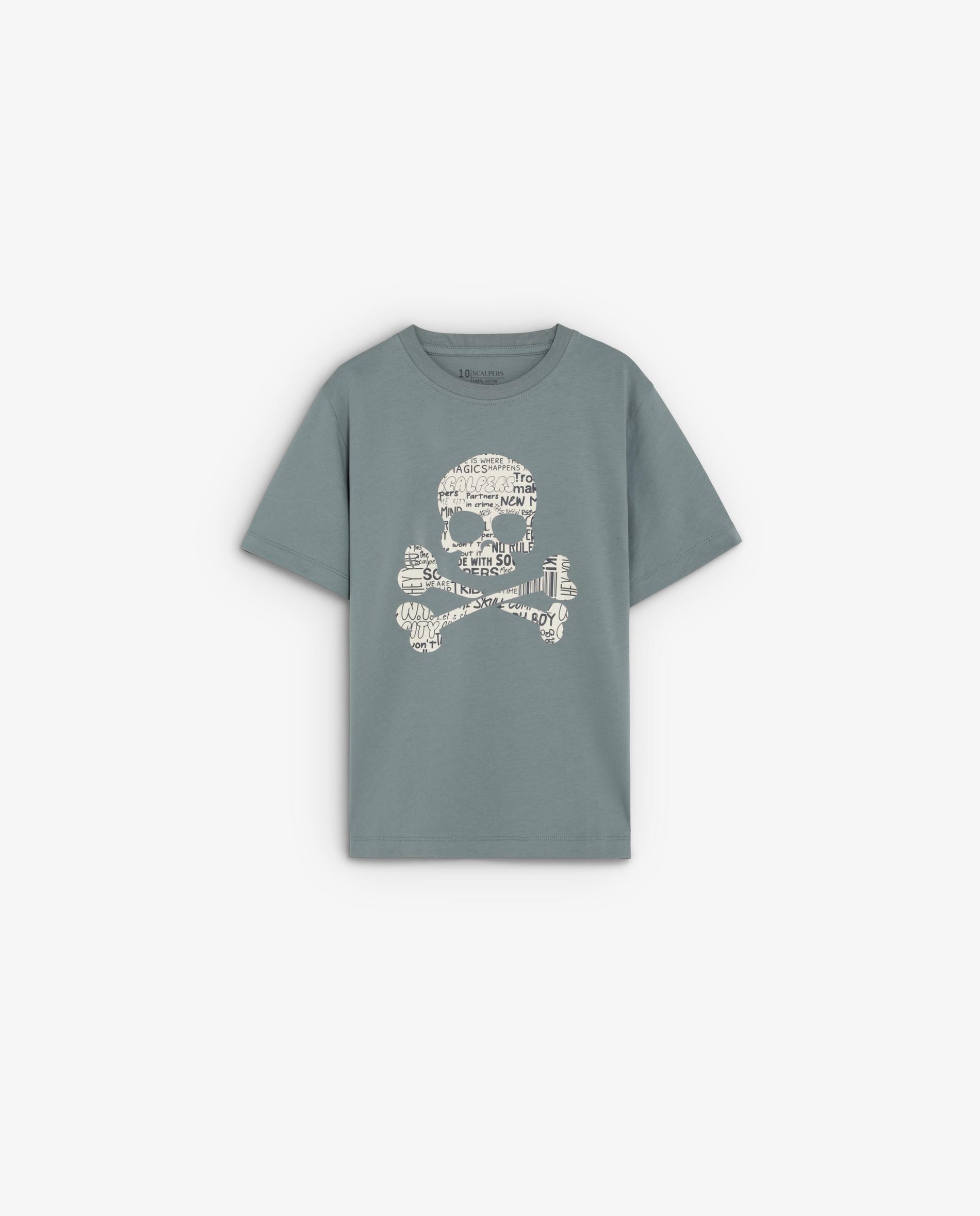 Camiseta de niño regular fit con calavera frontal en contraste - Scalpers - Verde anticuario Verde anticuario-1