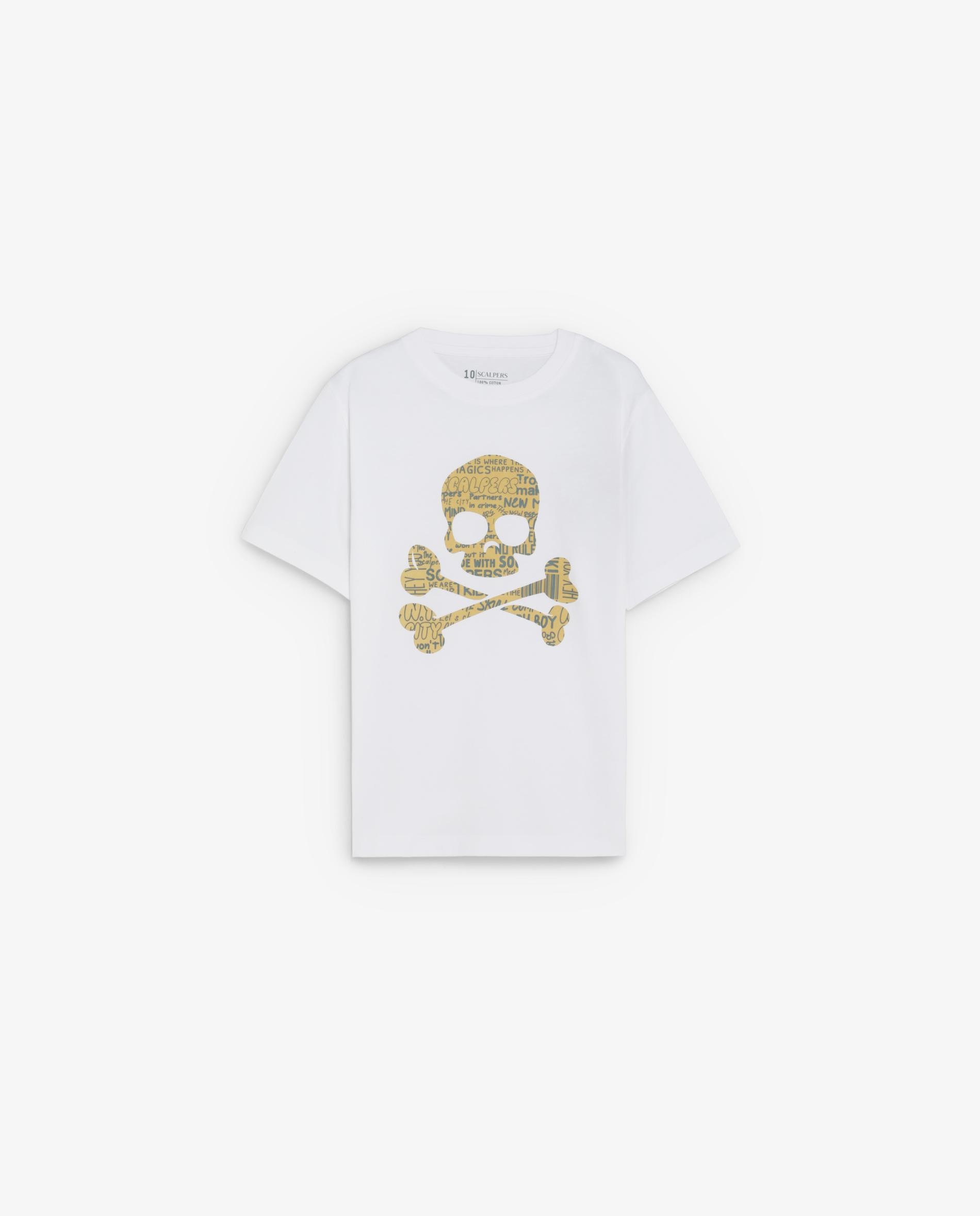 Camiseta de niño regular fit con calavera frontal en contraste - Scalpers - Blanco Blanco-1