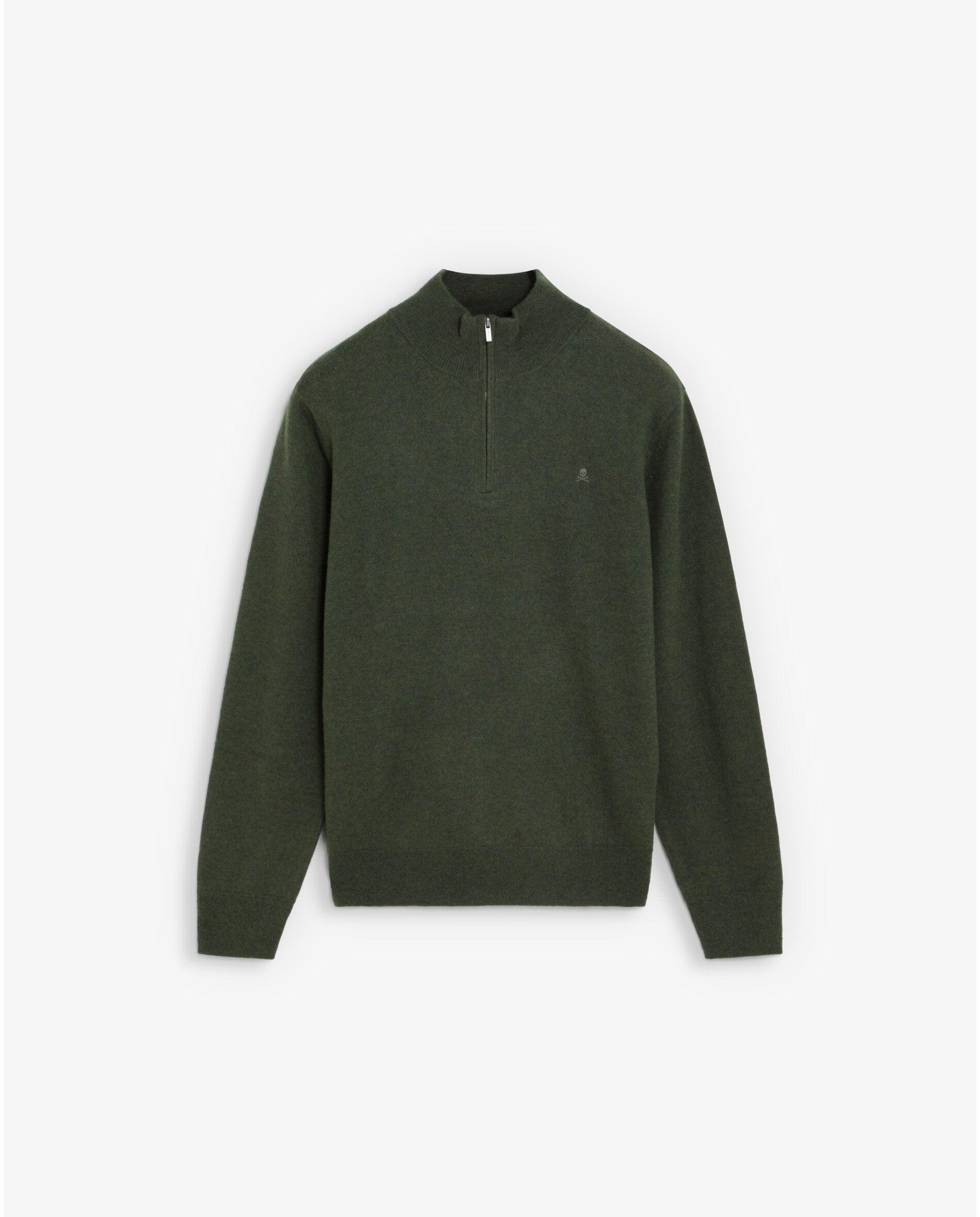 Imagen 0 de Jersey de hombre de lana merino con cuello half-zip Verde militar