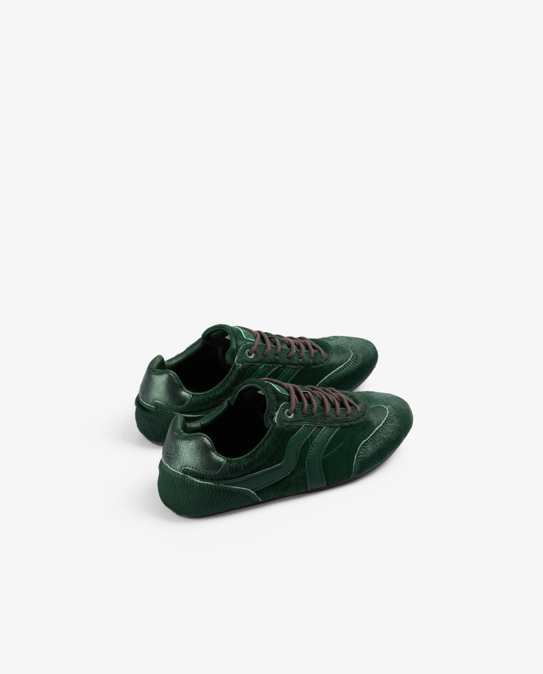 Zapatillas retro de mujer con textura de pelo y suela plana - Scalpers - Verde Verde-2