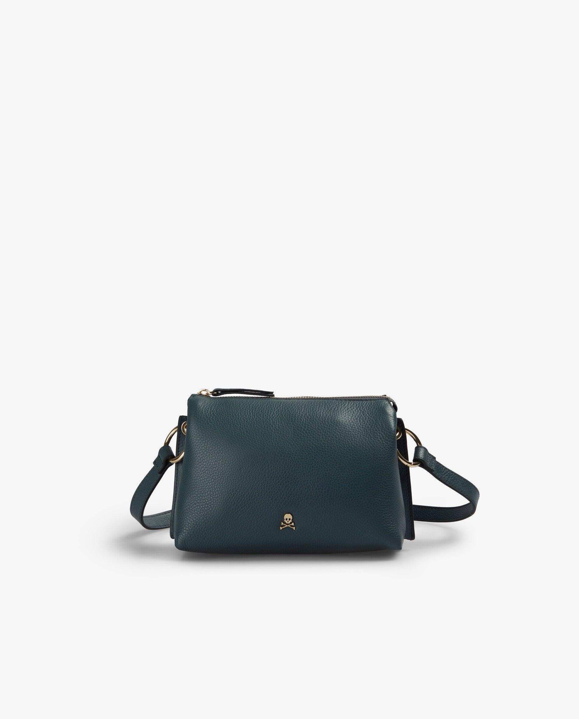 Bandolera de mujer de piel con textura y cierre de cremallera - Scalpers - Azul oscuro Azul oscuro-5