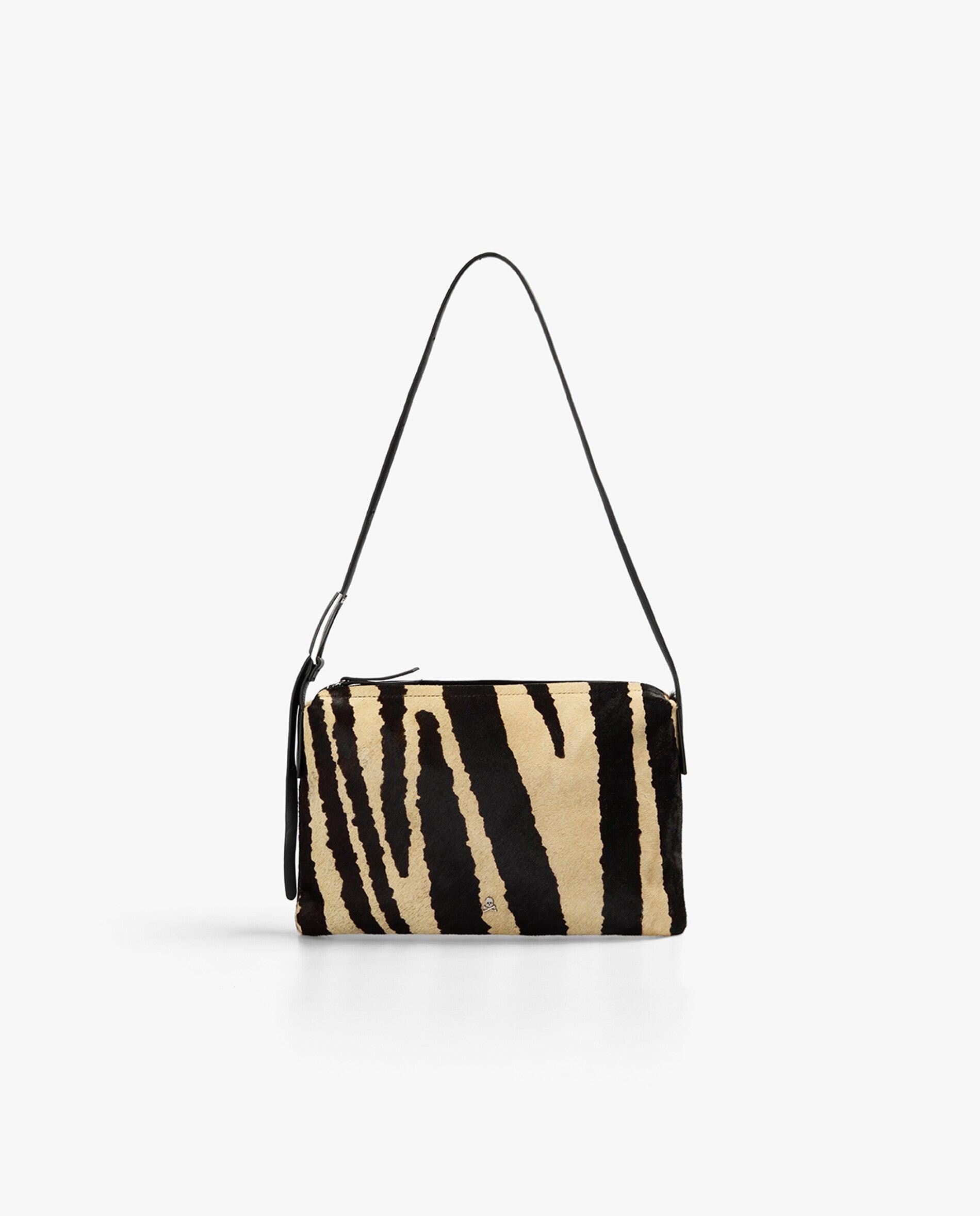 Imagen 0 de Bolso de hombro rectangular de piel con estampado animal print Multicolor