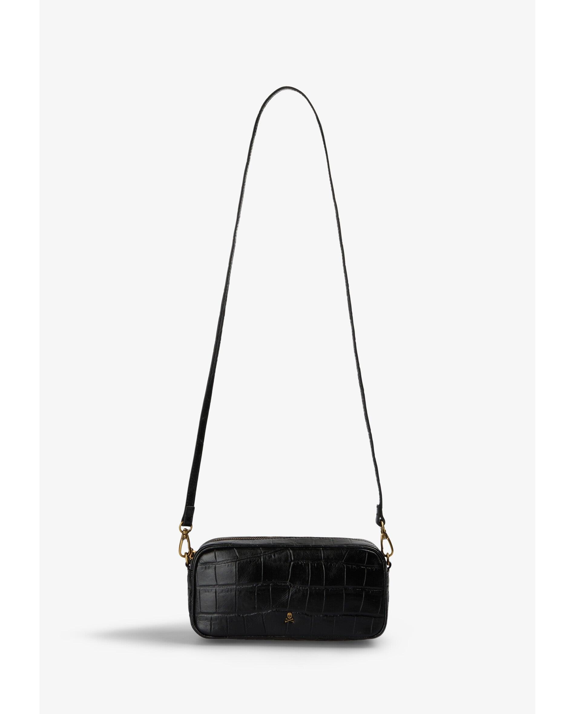 Bandolera de mujer tipo baguette de piel con textura - Scalpers - Negro Negro-1
