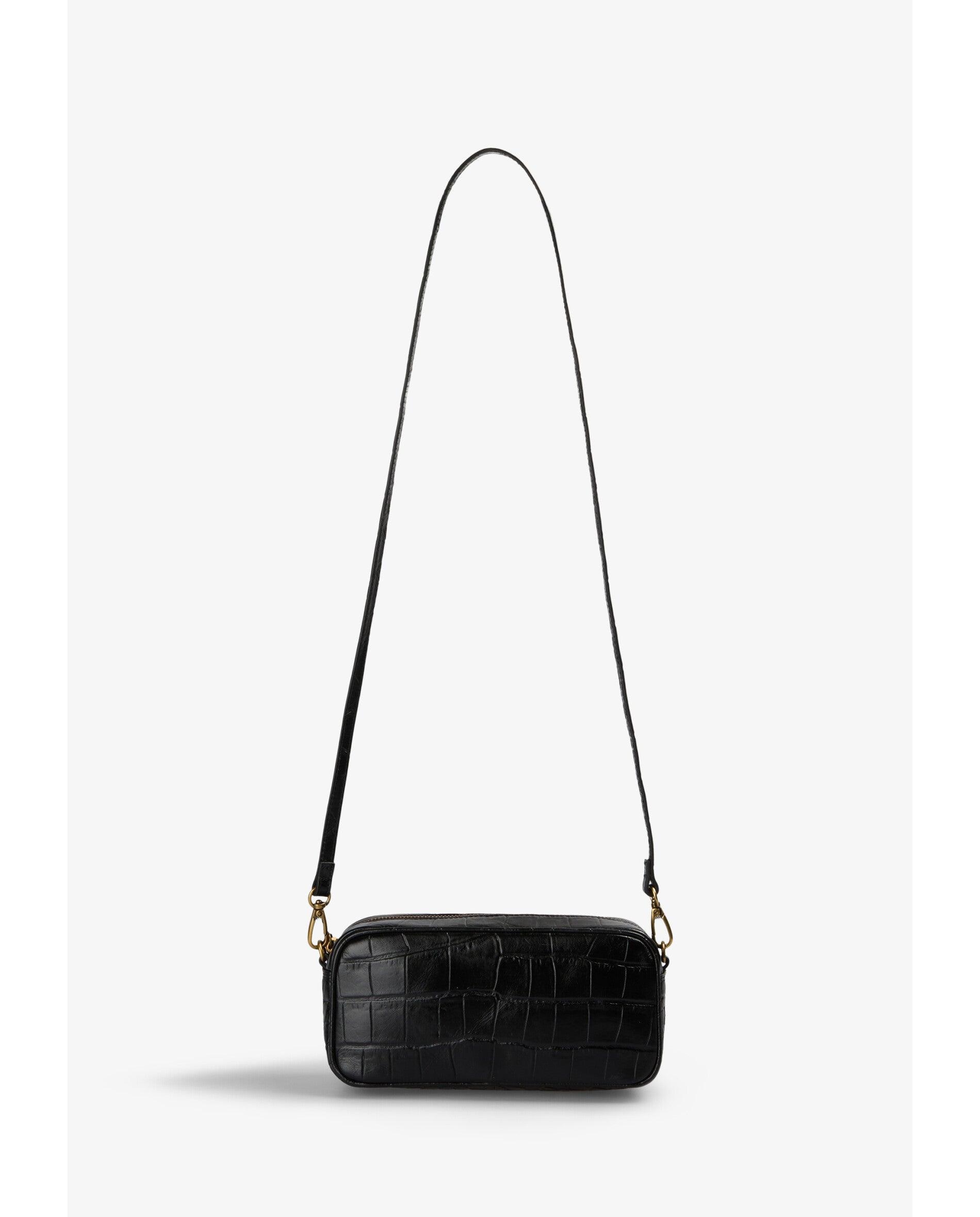 Bandolera de mujer tipo baguette de piel con textura - Scalpers - Negro Negro-3