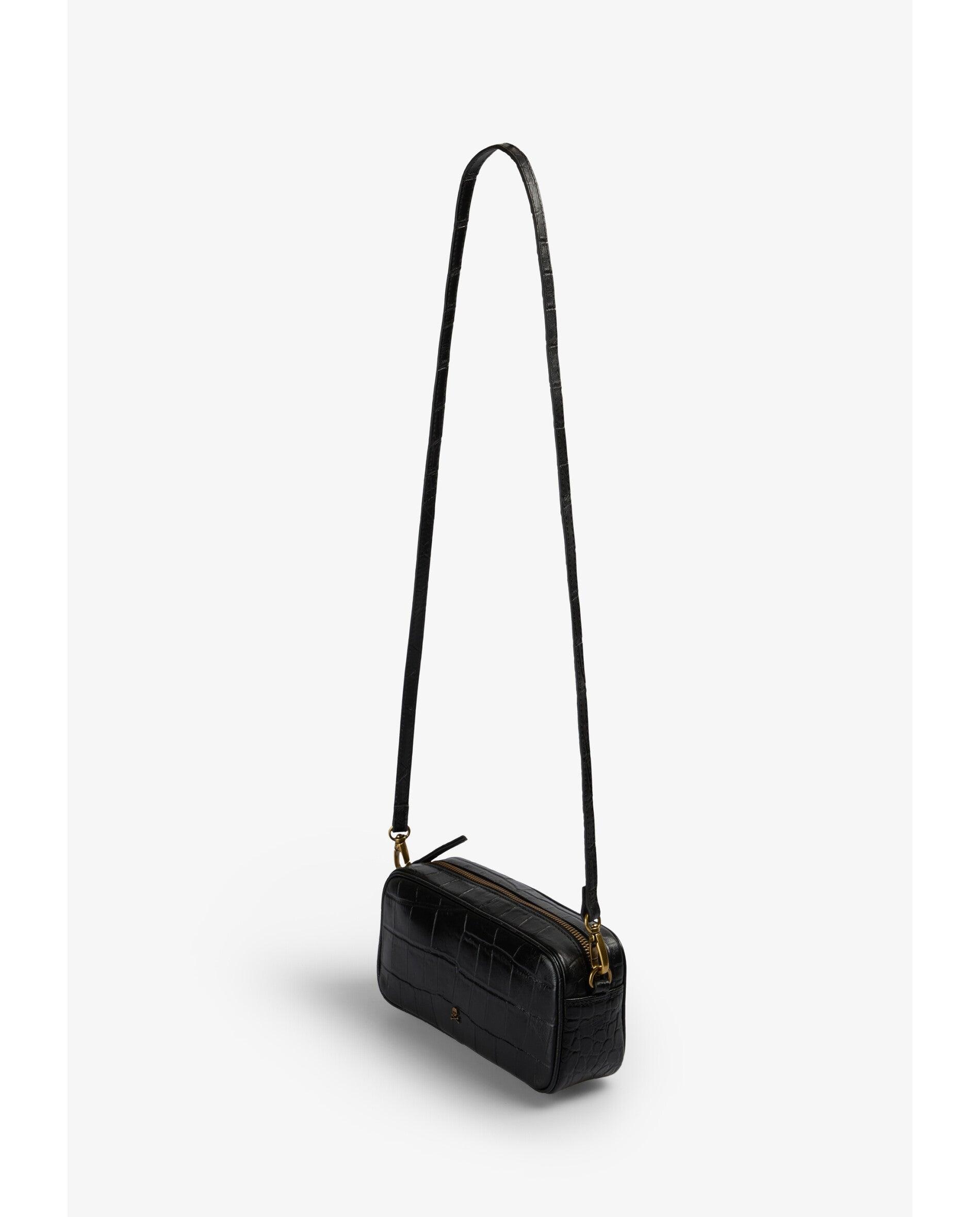 Bandolera de mujer tipo baguette de piel con textura - Scalpers - Negro Negro-2