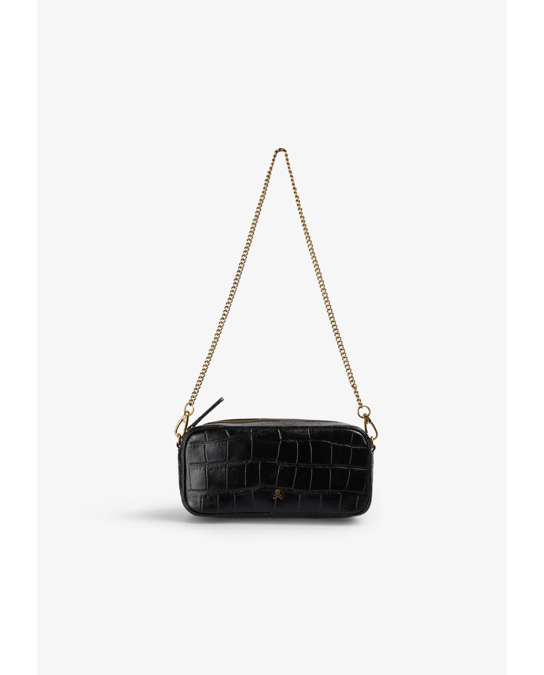 Bandolera de mujer tipo baguette de piel con textura - Scalpers - Negro Negro-4