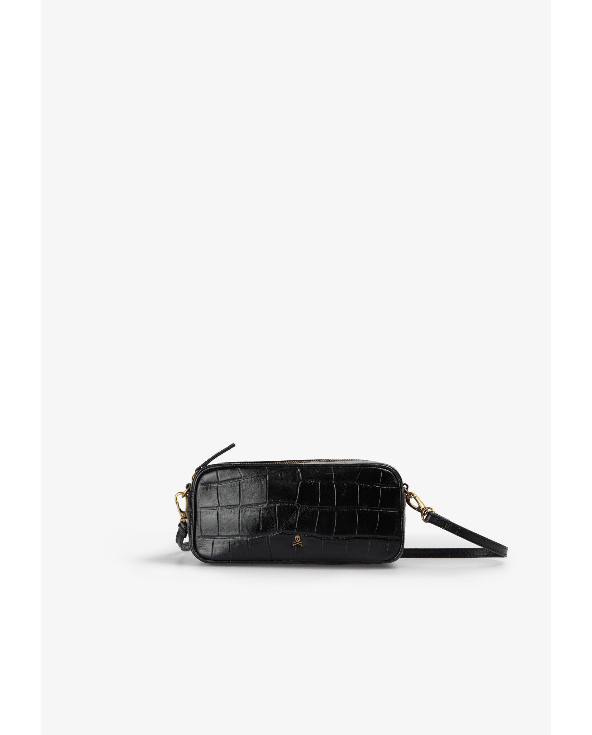 Bandolera de mujer tipo baguette de piel con textura - Scalpers - Negro Negro-5