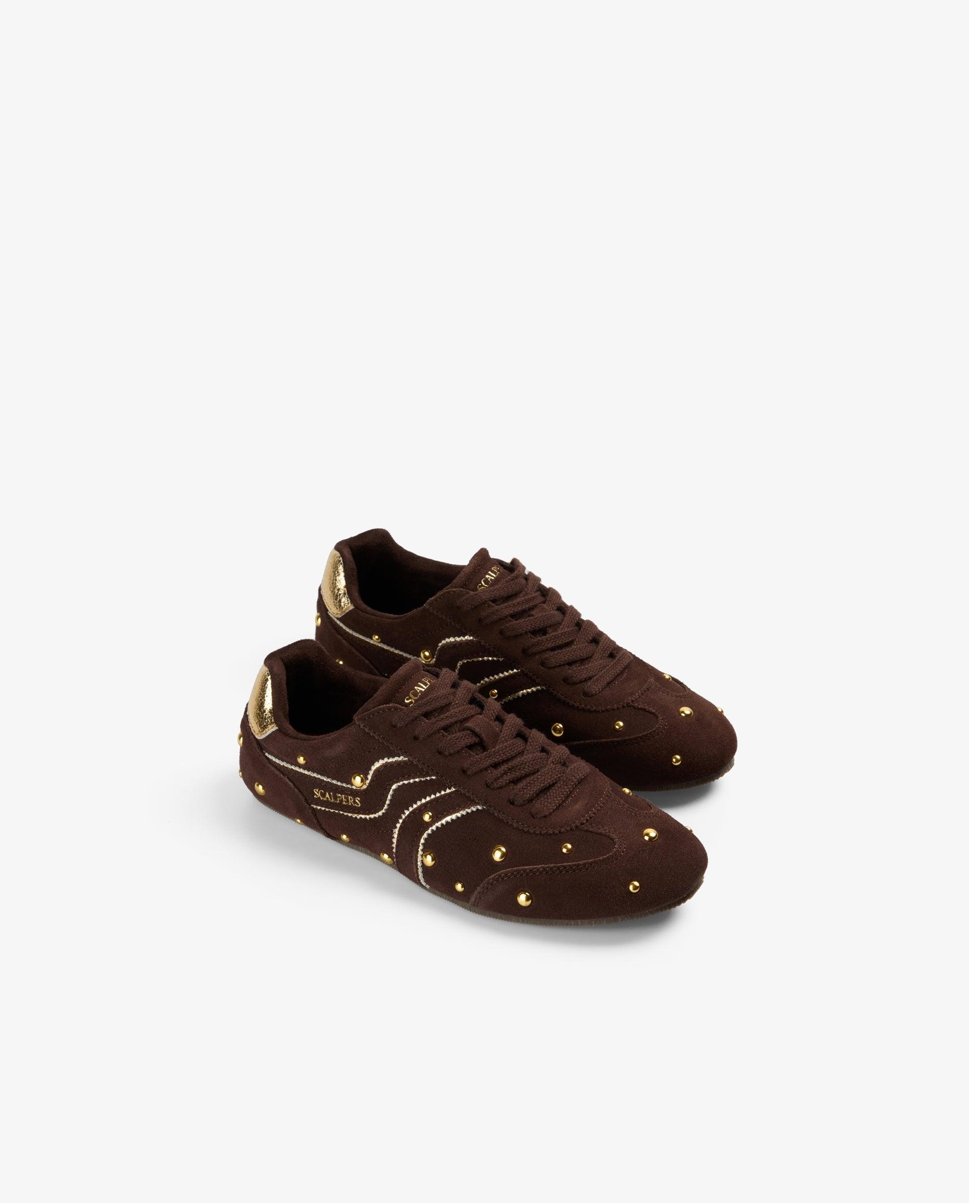 Imagen 2 de Zapatillas retro de mujer de piel con studs decorativos - Scalpers - Marrón Marrón