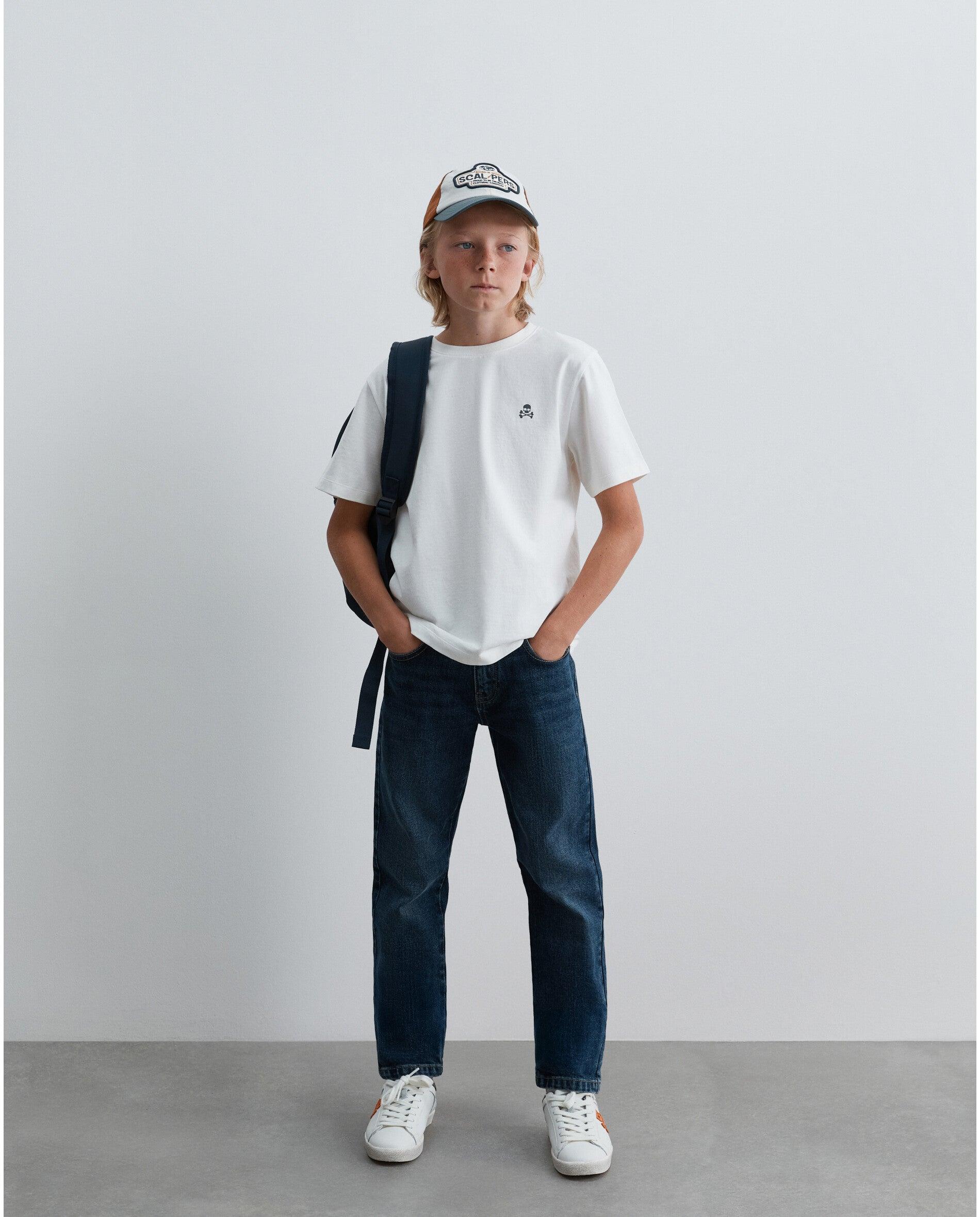 Imagen 0 de Vaquero de niño slim fit con trabillas en la cintura Tejano