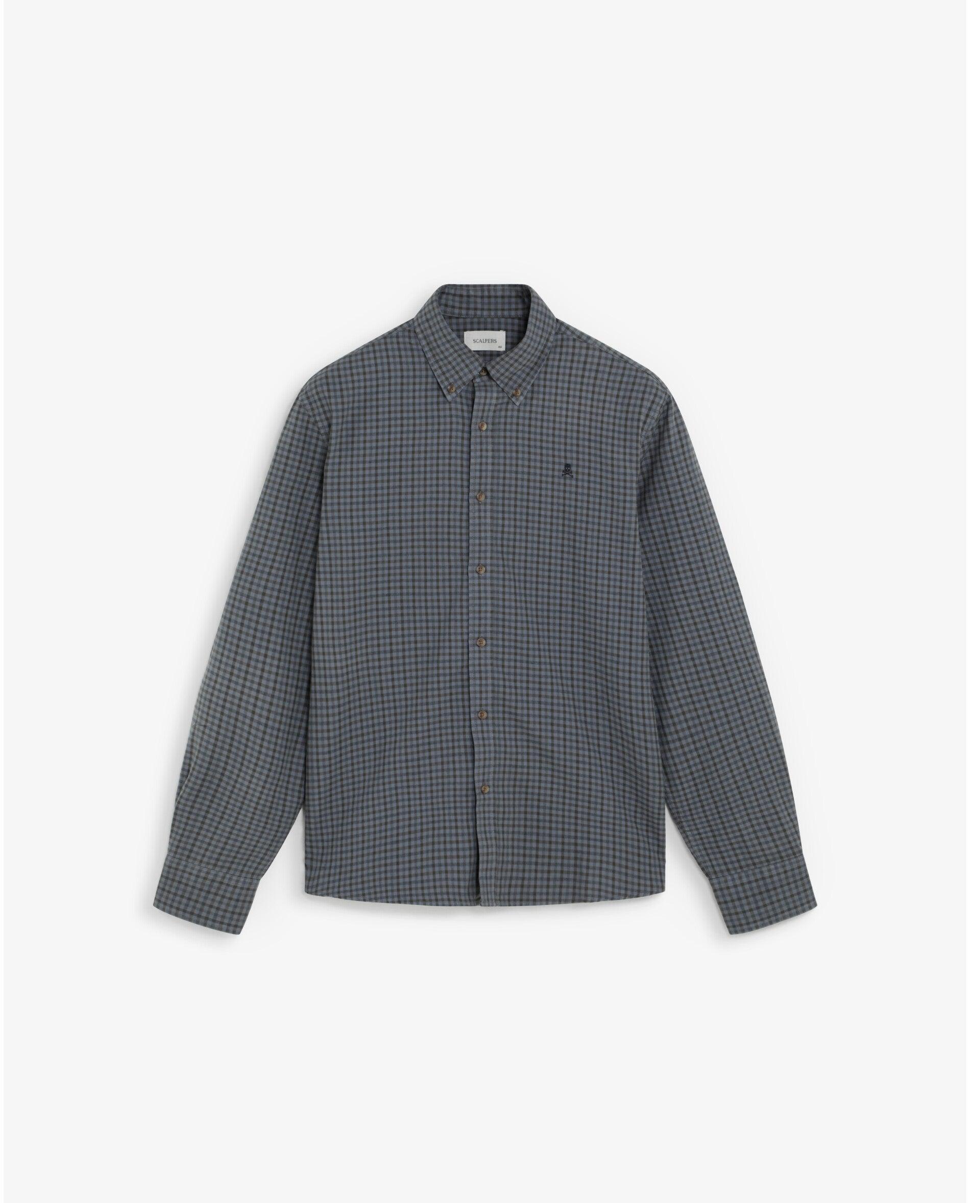 Camisa de cuadros de hombre regular fit con cuello abotonado - Scalpers - Gris Gris-1