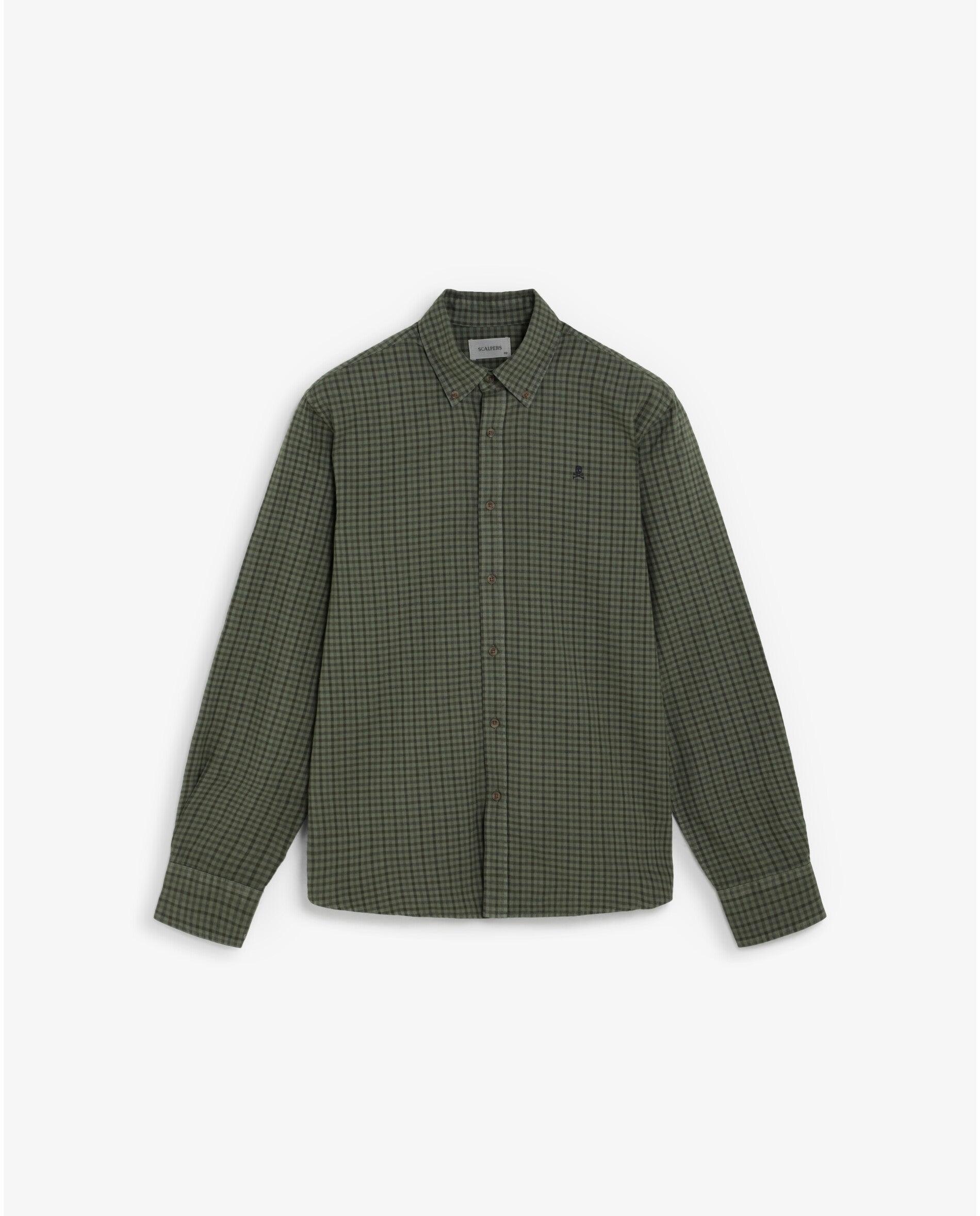 Imagen 0 de Camisa de cuadros de hombre regular fit con cuello abotonado Verde militar