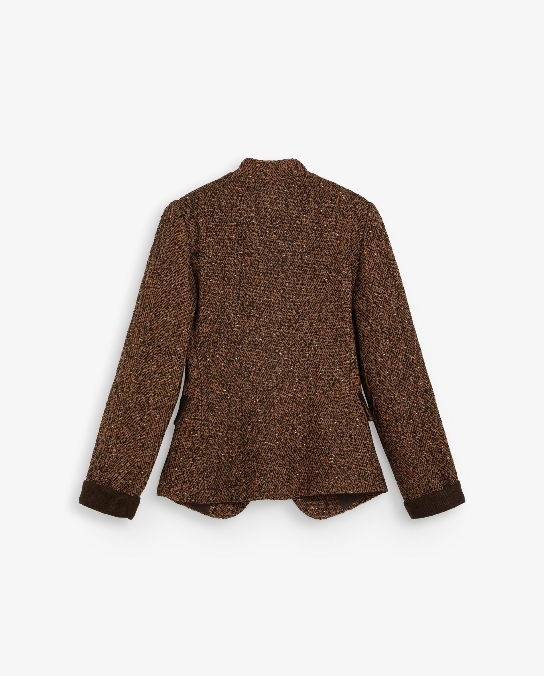 Blazer de mujer en tejido de espiga con contrastes - Scalpers - Marrón Marrón-2