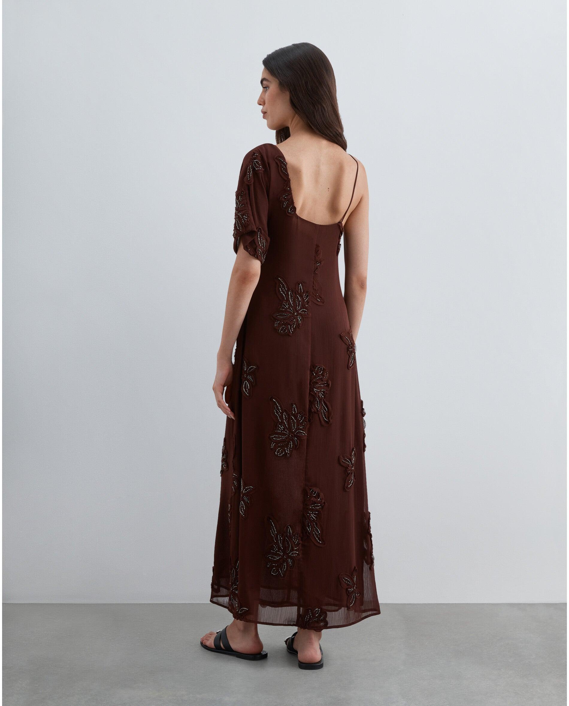 Vestido midi asimétrico con escote en pico - Scalpers - Caoba Caoba-3