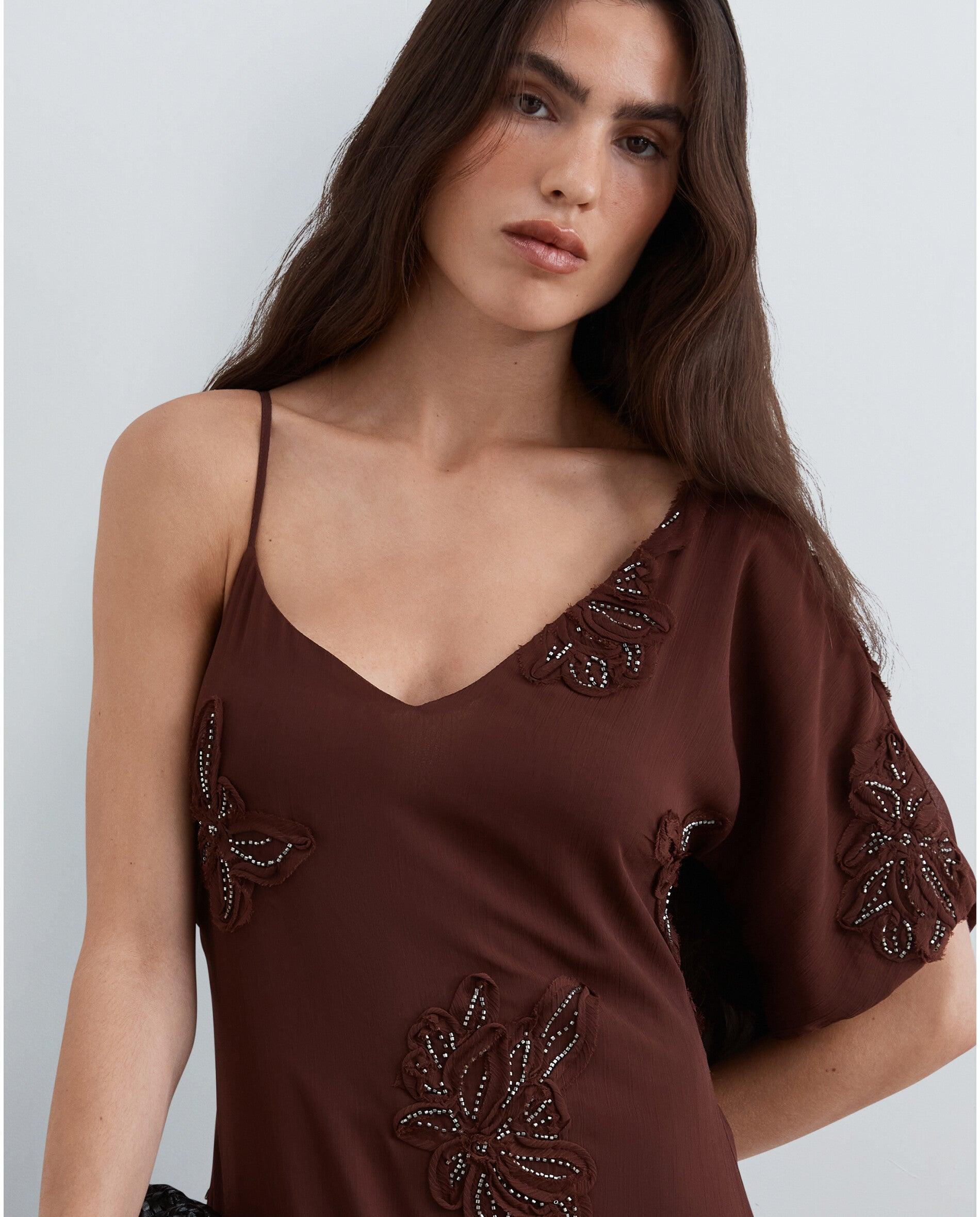 Vestido midi asimétrico con escote en pico - Scalpers - Caoba Caoba-4