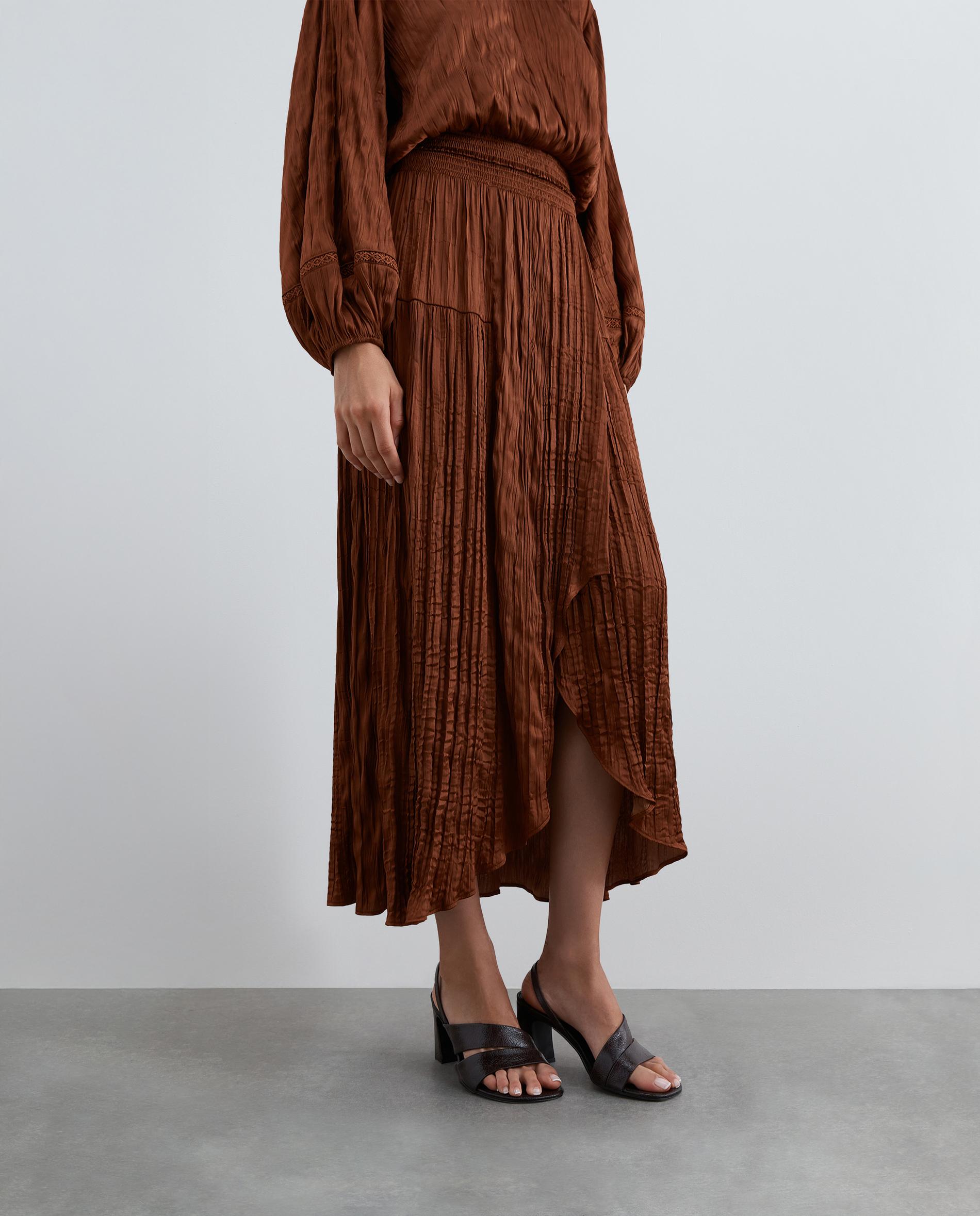Falda midi satinada con cinturilla elástica - Scalpers - Terracota Terracota-2