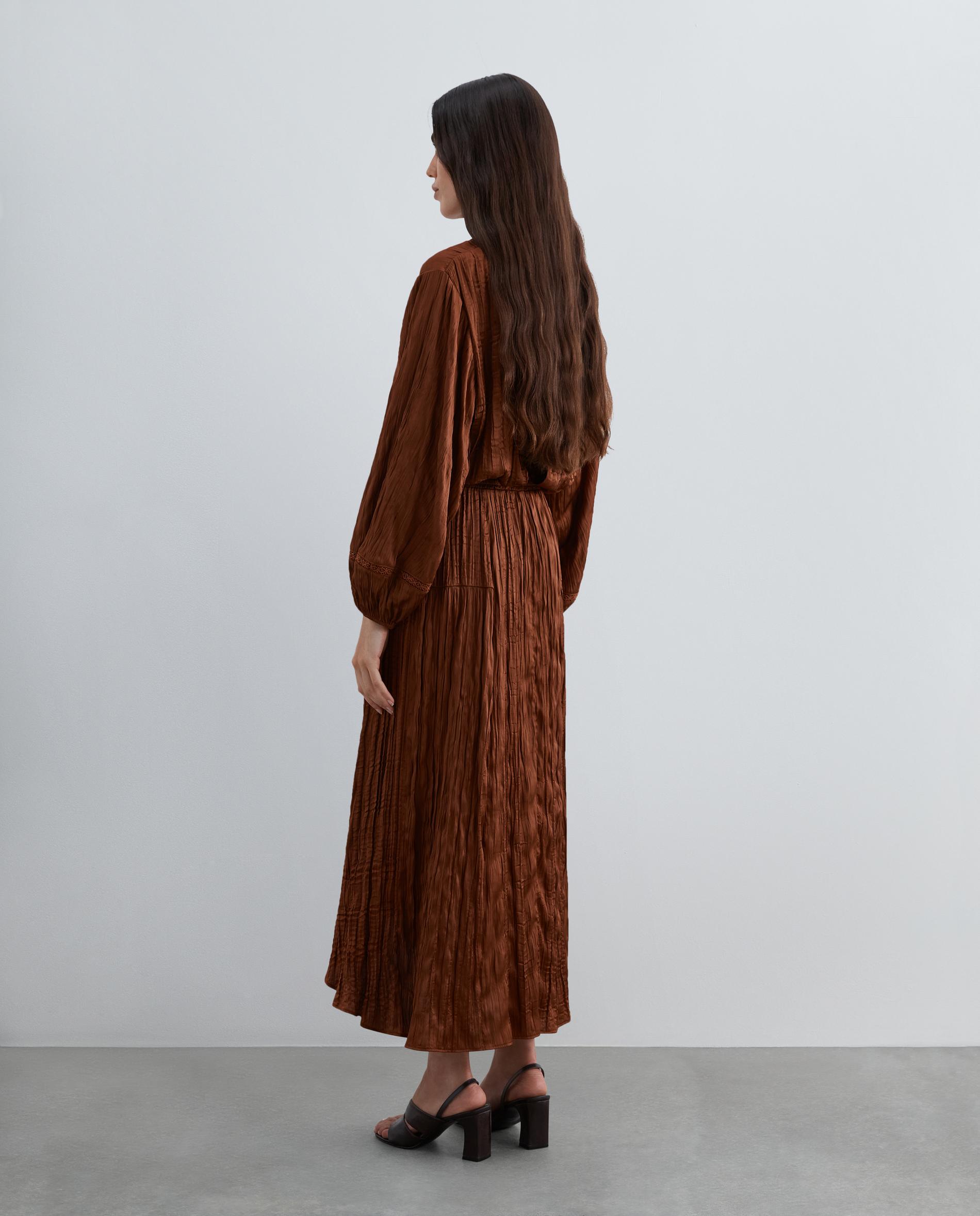 Falda midi satinada con cinturilla elástica - Scalpers - Terracota Terracota-3