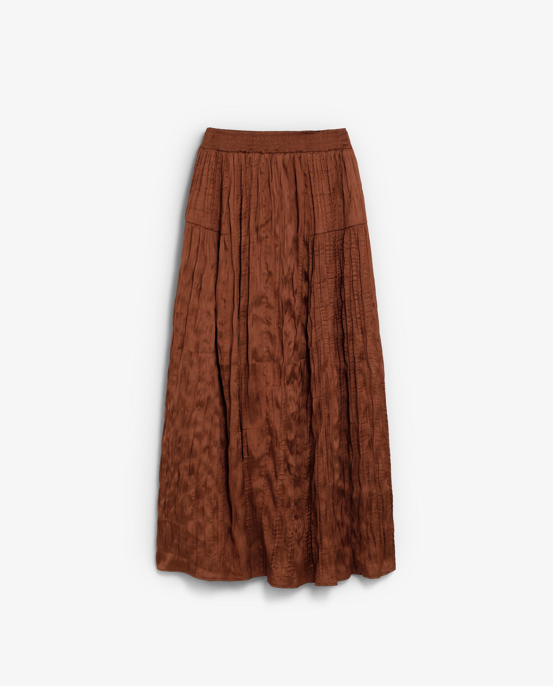Falda midi satinada con cinturilla elástica - Scalpers - Terracota Terracota-5