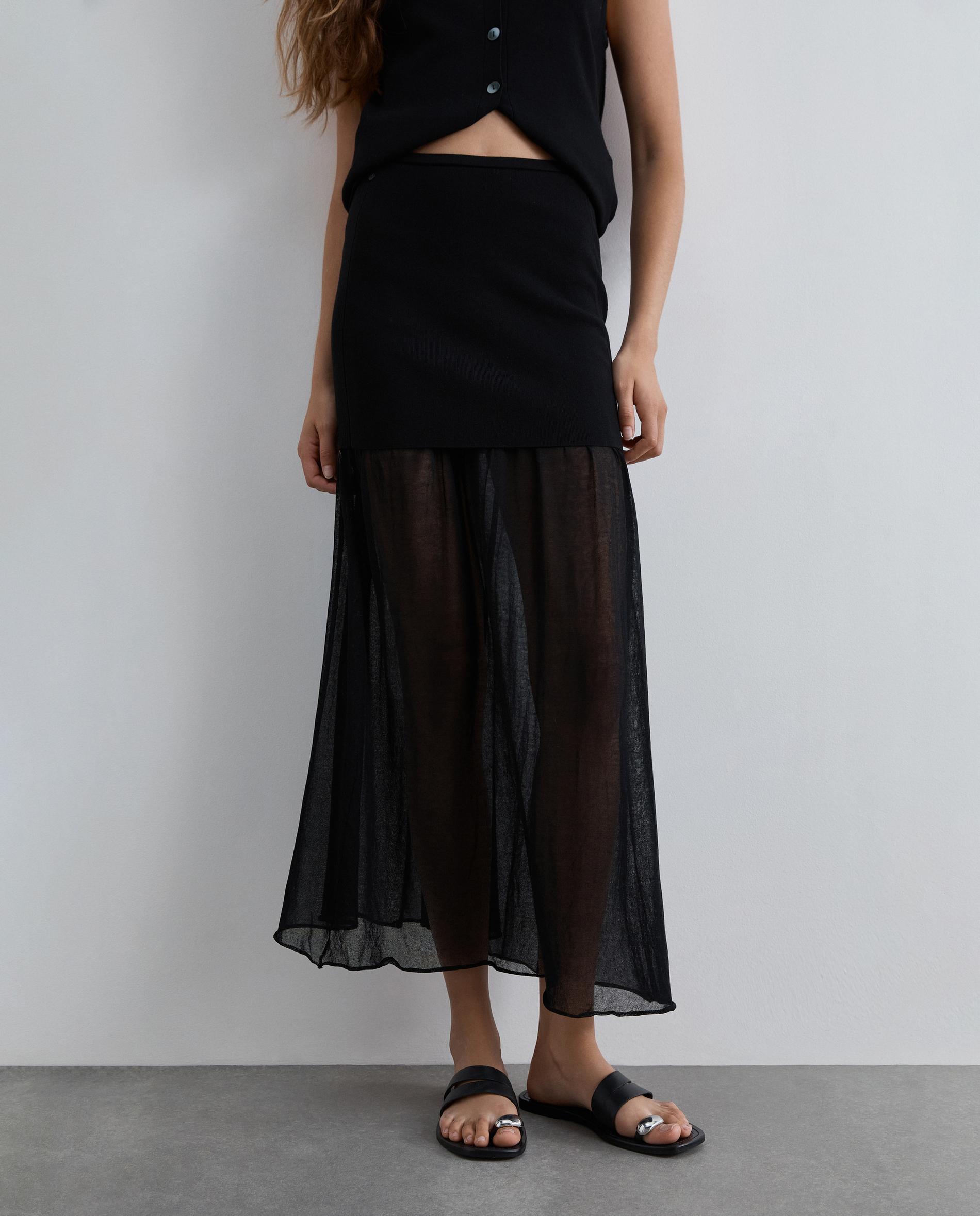 Falda larga combinada de corte recto - Scalpers - Negro Negro-2