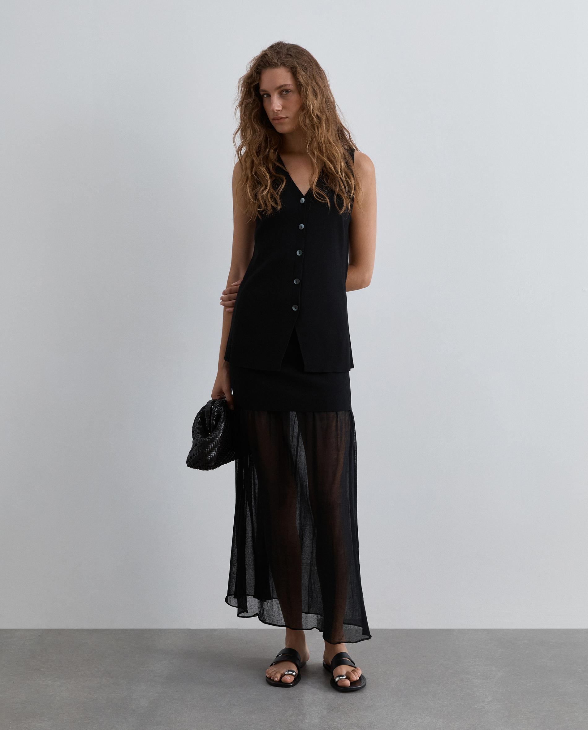 Chaleco de mujer de punto fino con escote de pico - Scalpers - Negro Negro-3