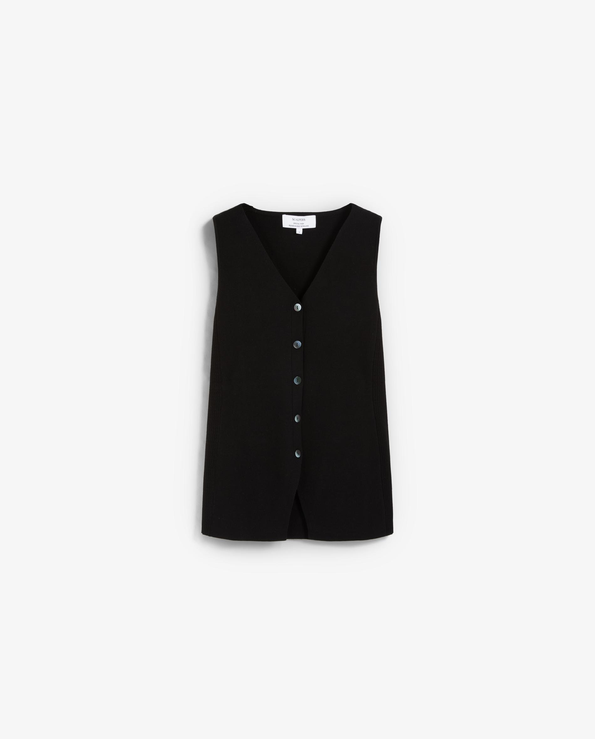 Chaleco de mujer de punto fino con escote de pico - Scalpers - Negro Negro-6