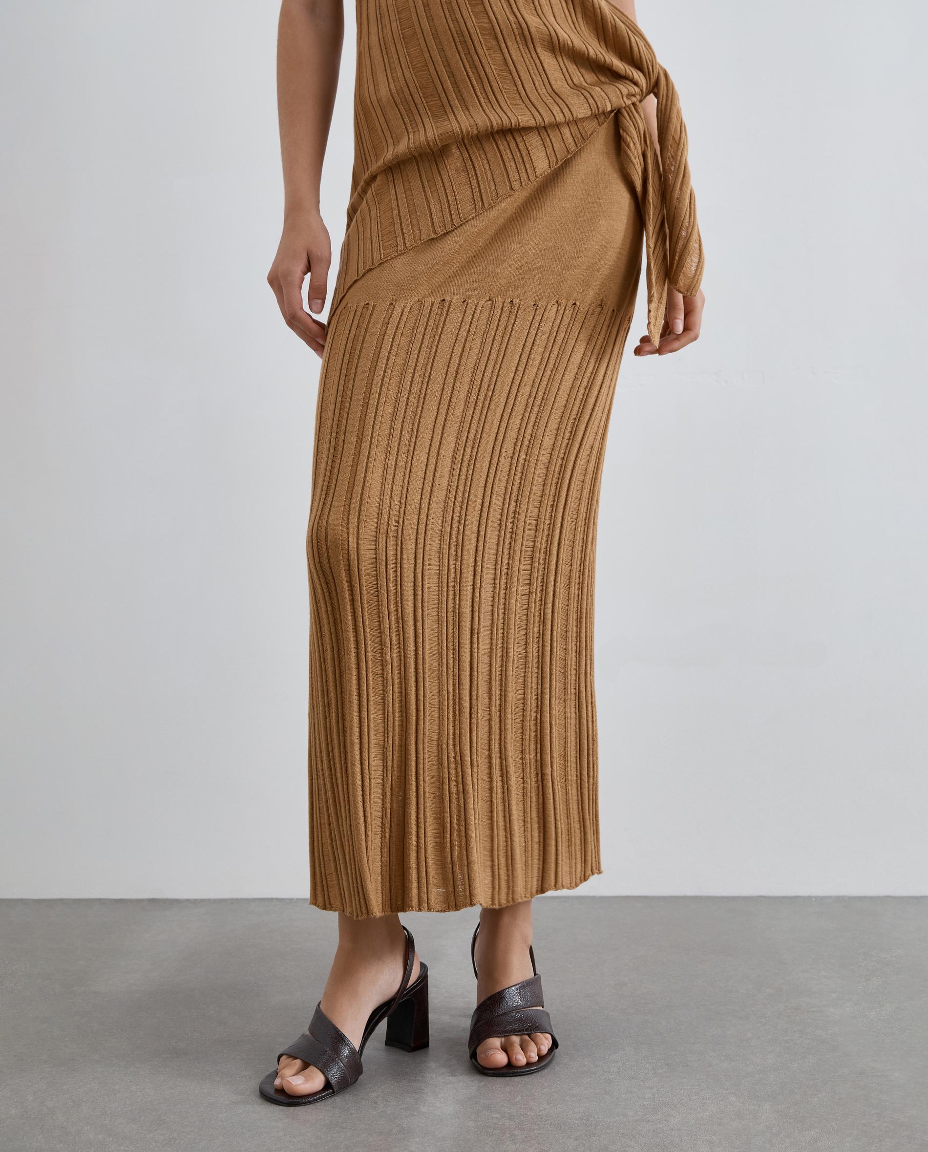 Falda de punto midi efecto deshilachado - Scalpers - Dorado Dorado-2