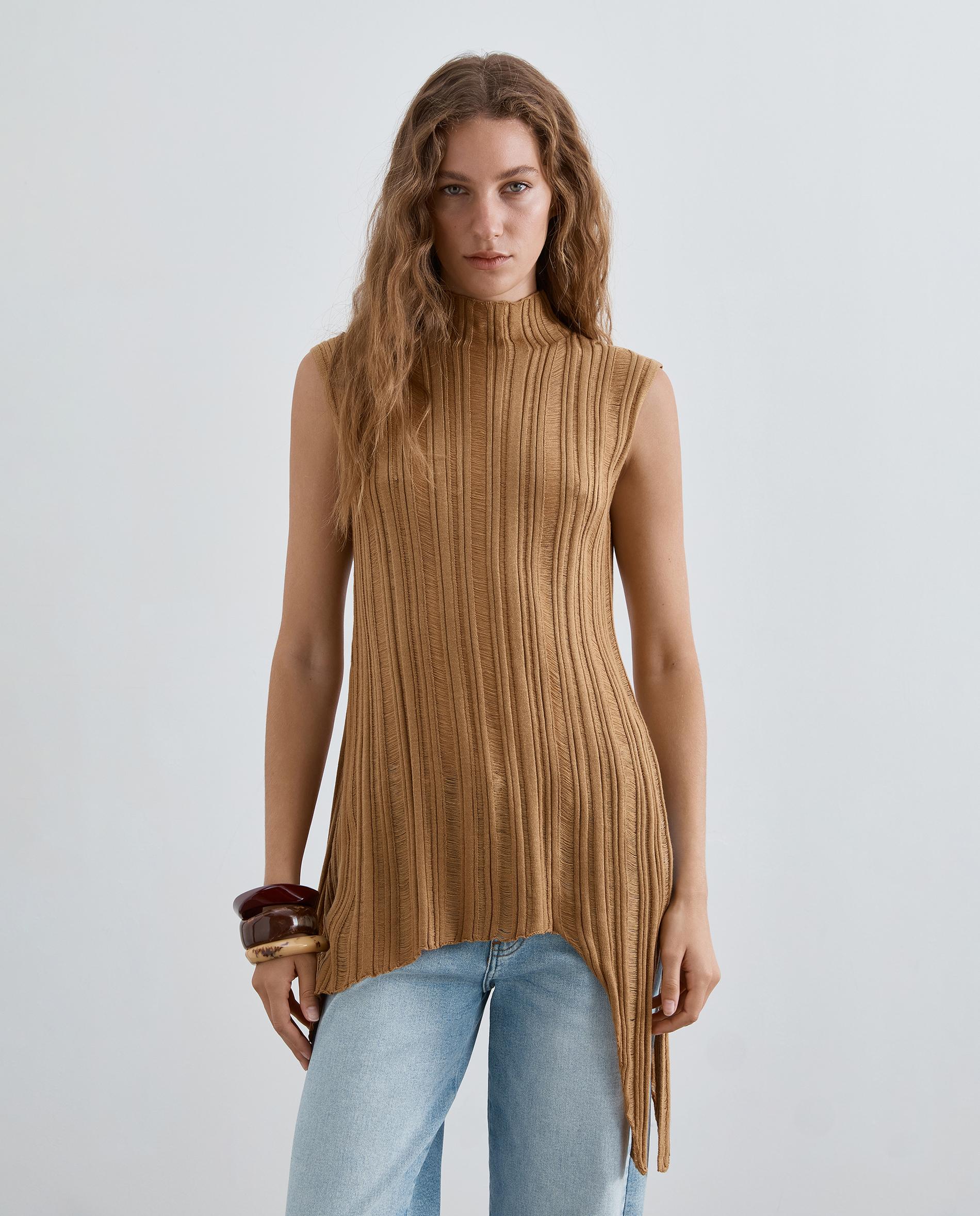 Top de punto de mujer calado efecto deshilachado - Scalpers - Dorado Dorado-1