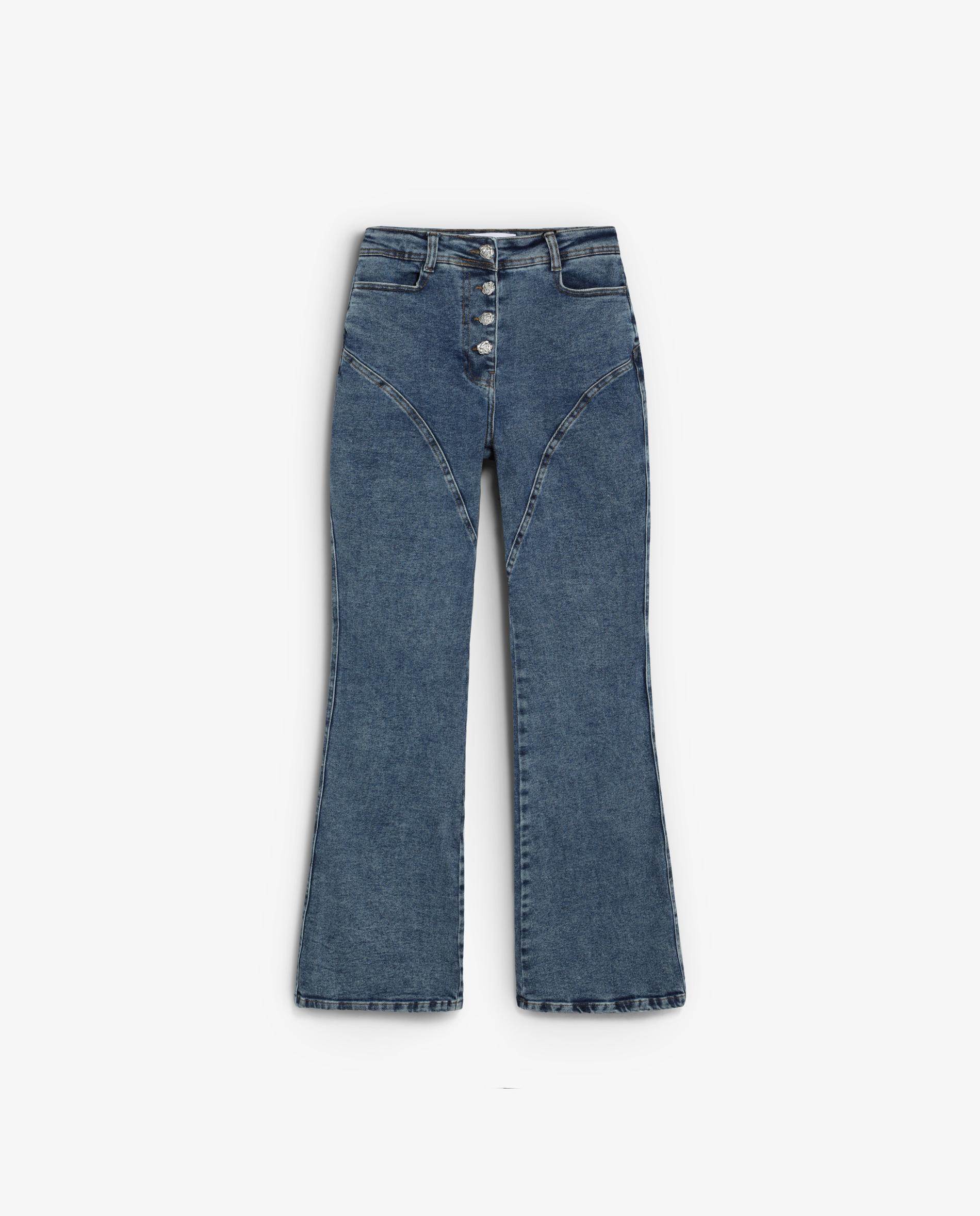 Vaquero de mujer boocut con costuras y cierre de botones - Scalpers - Azul índigo Azul índigo-5