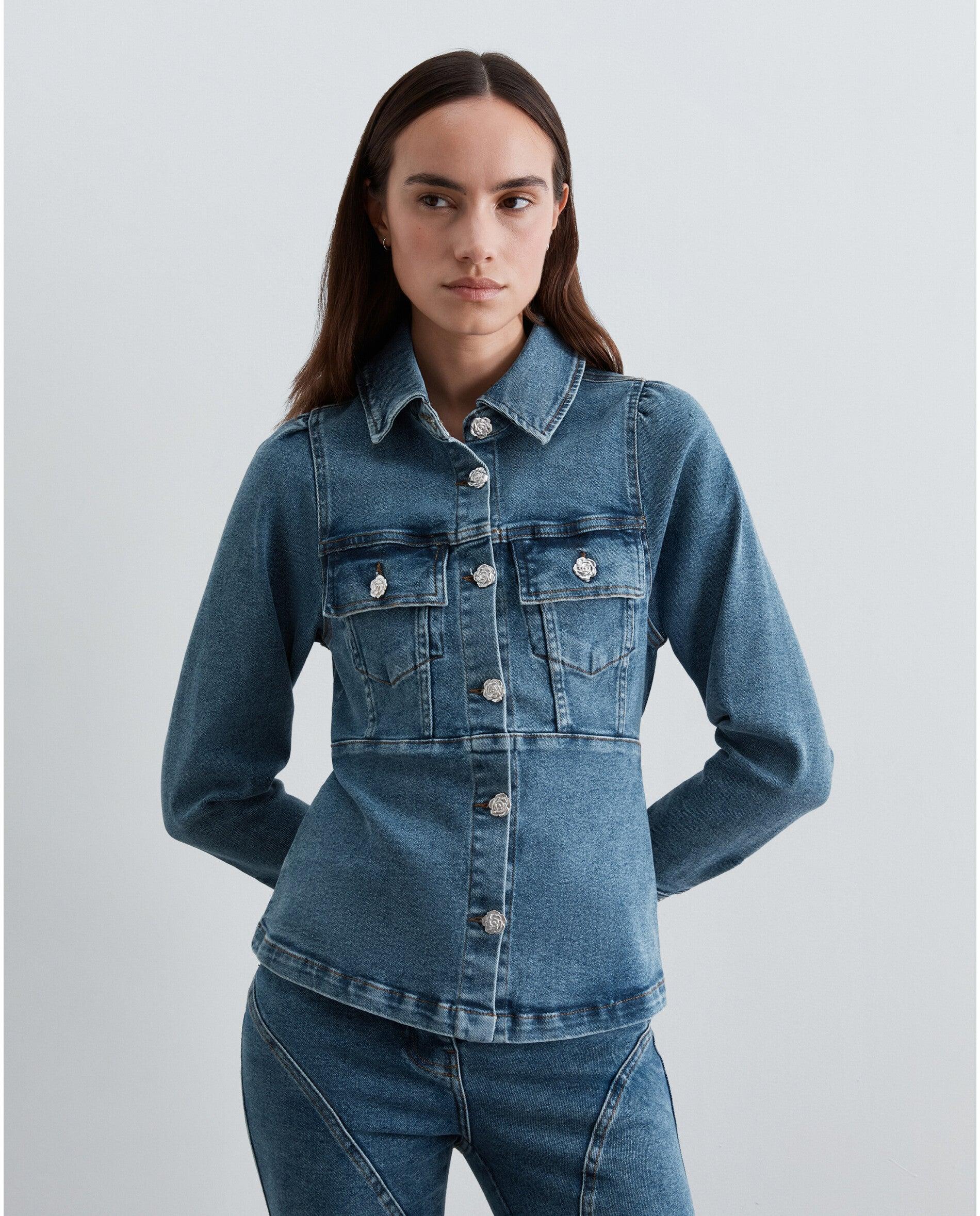 Imagen 1 de Camisa de mujer denim con cinturón trasero ajustable - Scalpers - Índigo Índigo