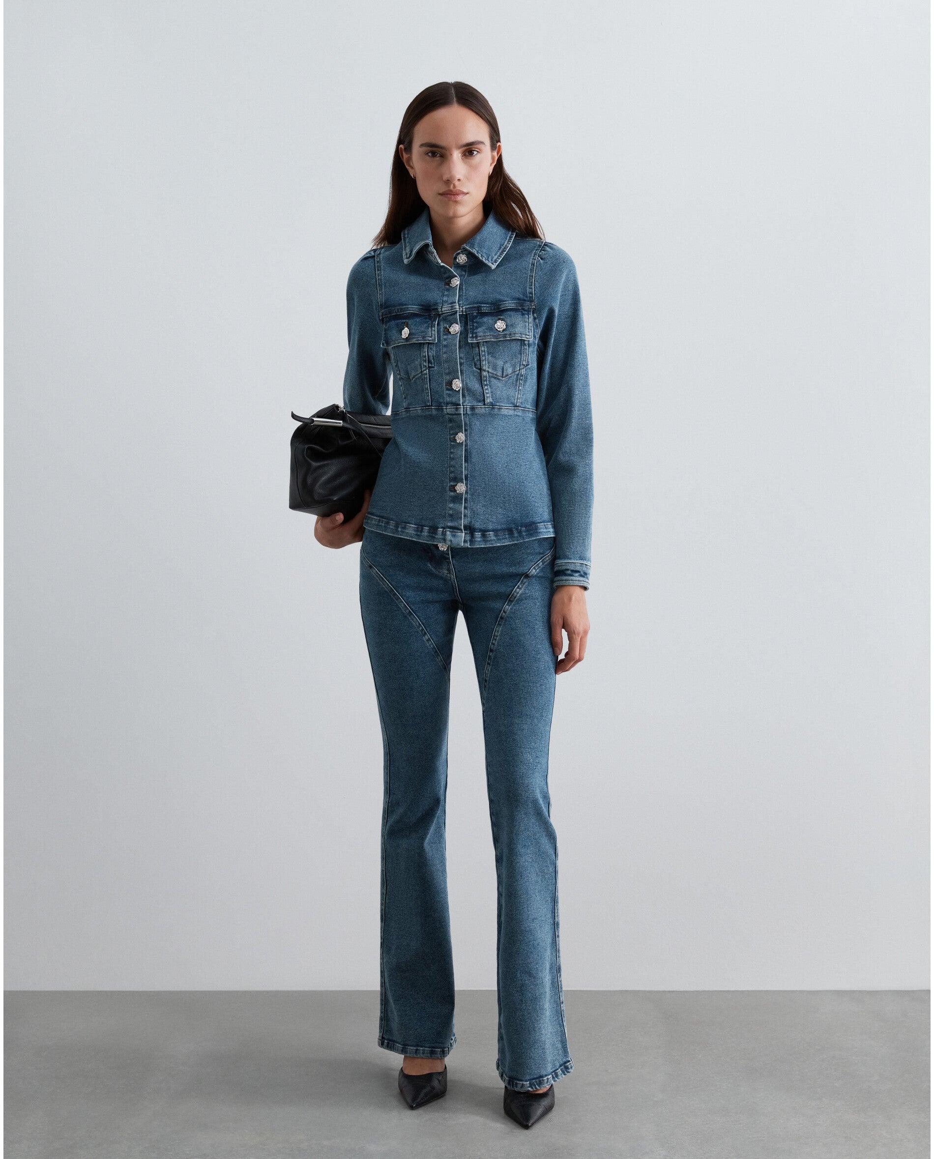 Imagen 3 de Camisa de mujer denim con cinturón trasero ajustable - Scalpers - Índigo Índigo