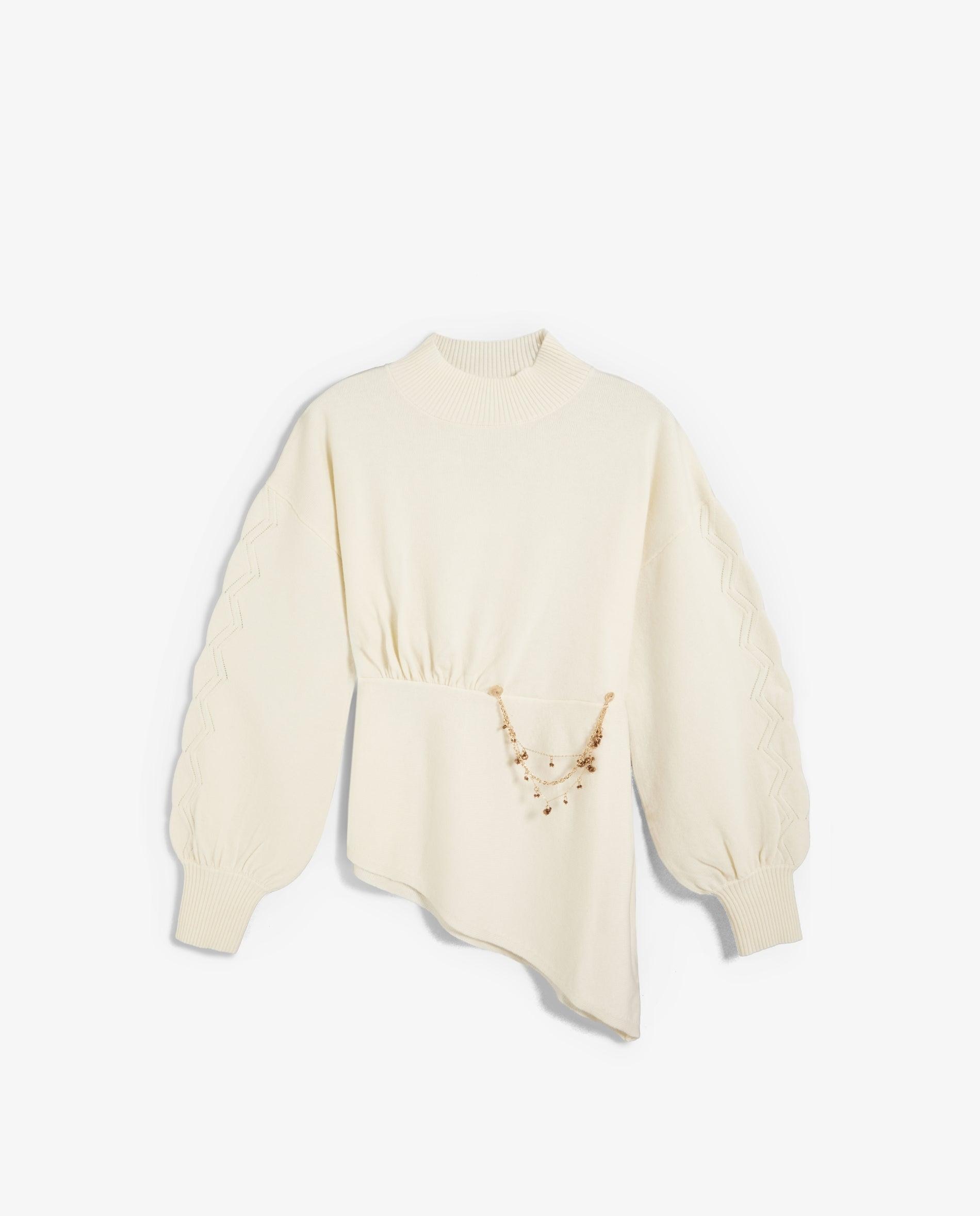 Imagen 1 de Jersey de mujer con detalle fruncido y colgante con abalorios Crudo