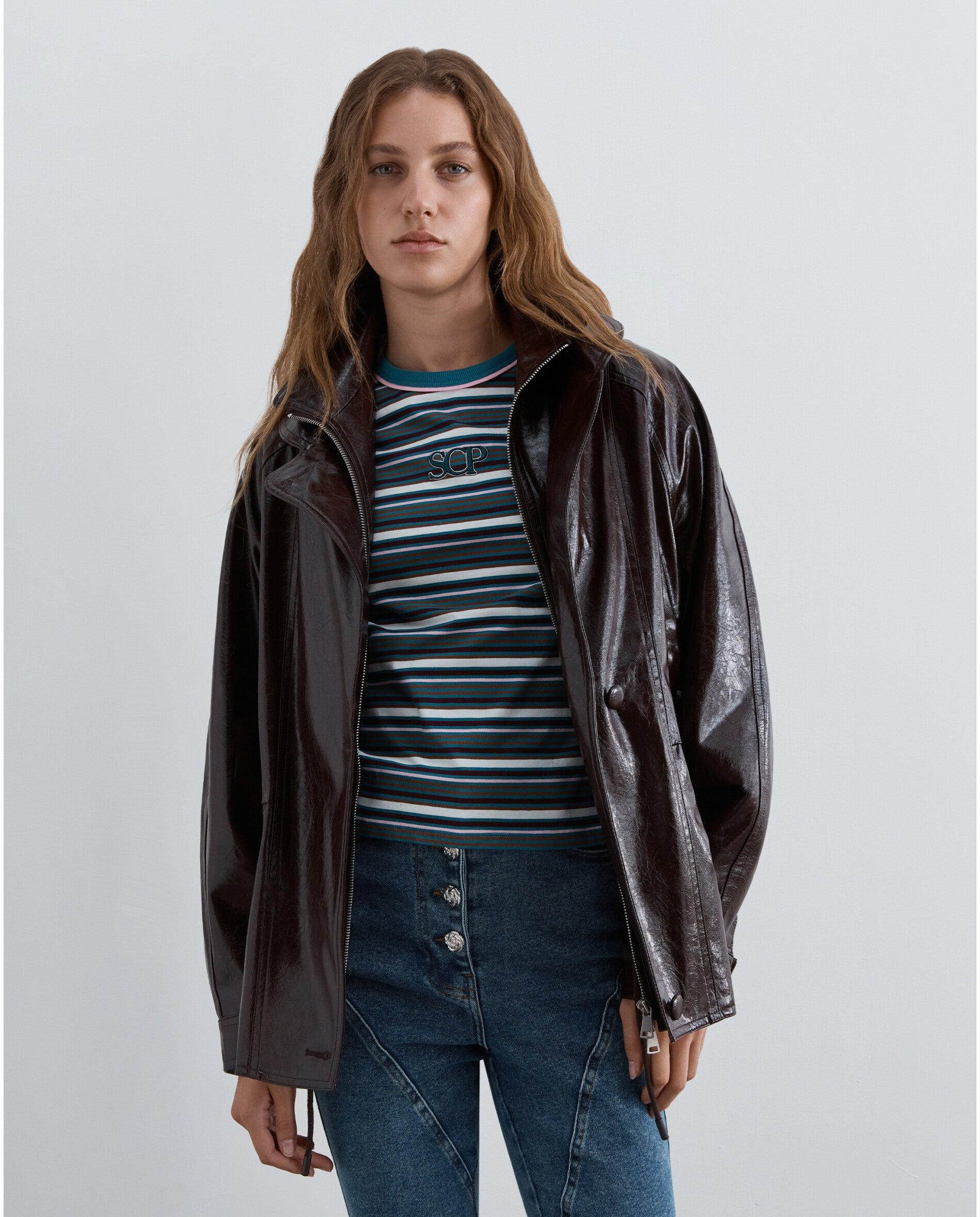Chaqueta de mujer relaxed fit efecto charol - Scalpers - Burdeos Burdeos-1