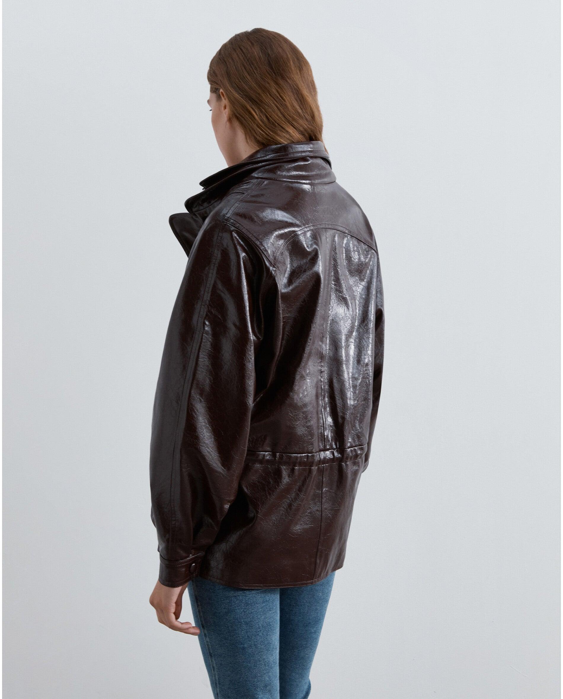 Chaqueta de mujer relaxed fit efecto charol - Scalpers - Burdeos Burdeos-2
