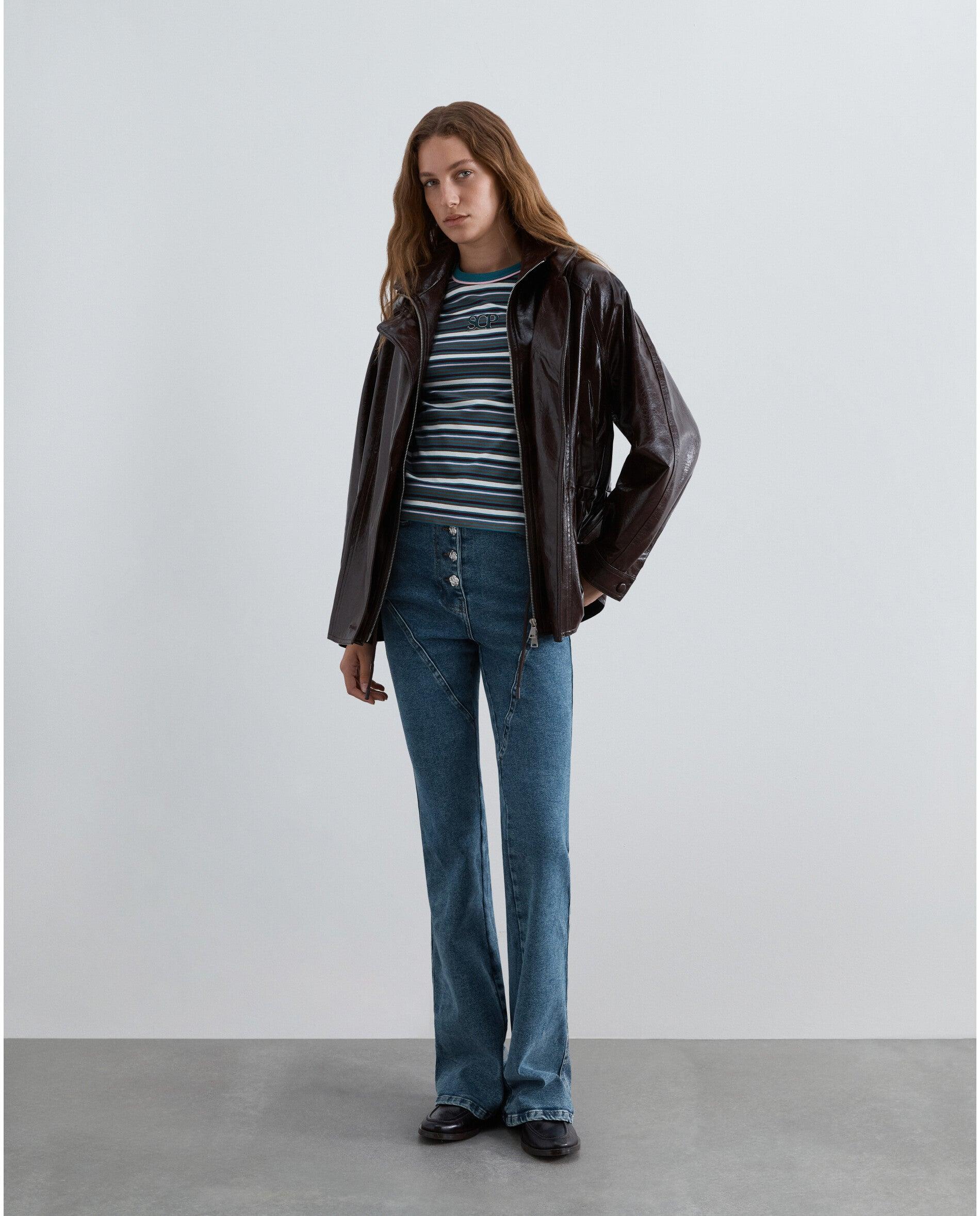Chaqueta de mujer relaxed fit efecto charol - Scalpers - Burdeos Burdeos-3