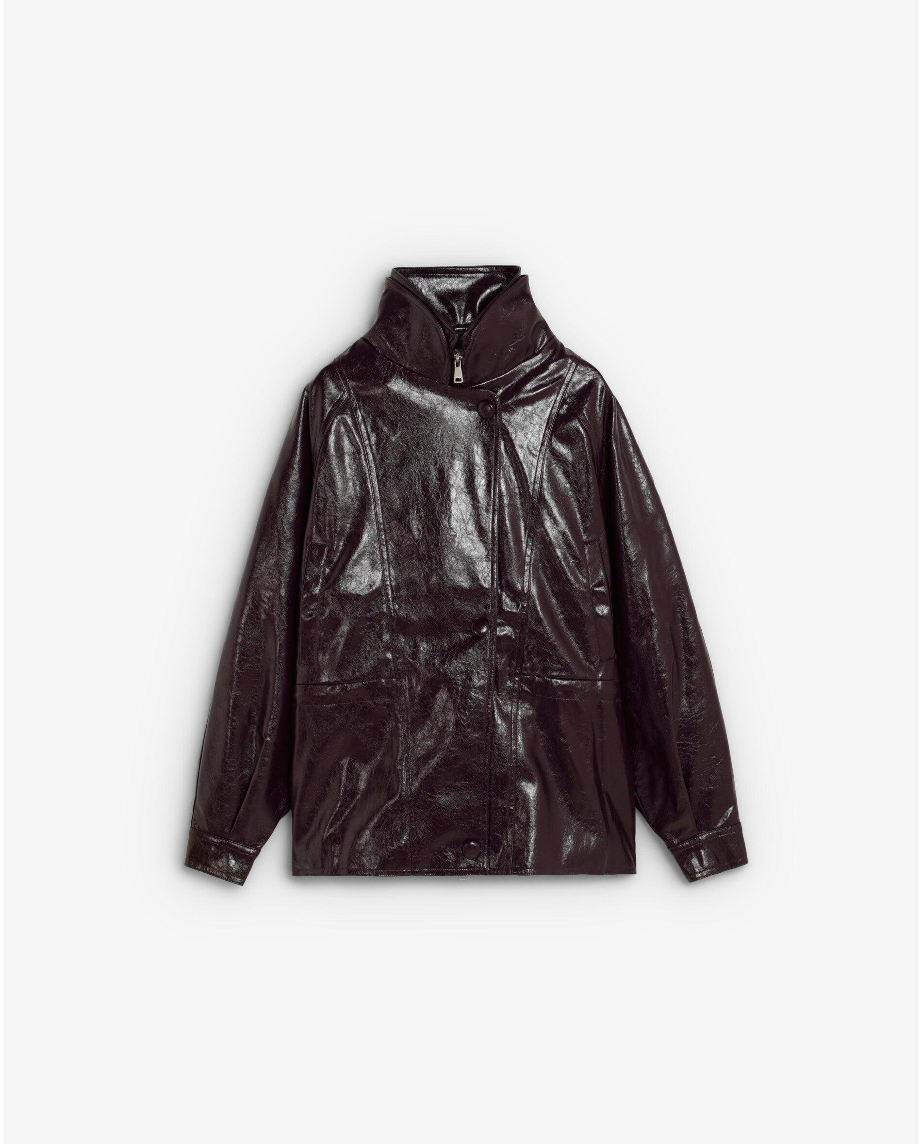 Chaqueta de mujer relaxed fit efecto charol - Scalpers - Burdeos Burdeos-5