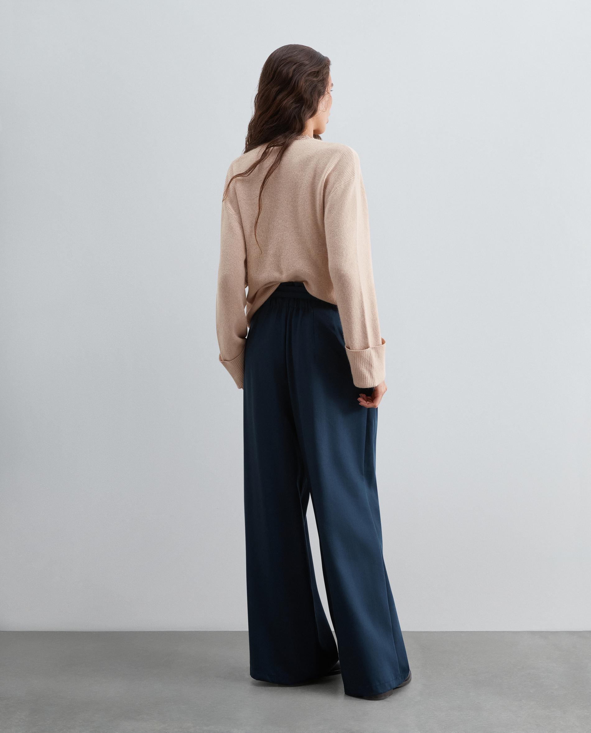 Imagen 3 de Pantalón ancho de mujer con pinzas y lazada a tono - Scalpers - Azul marino Azul marino