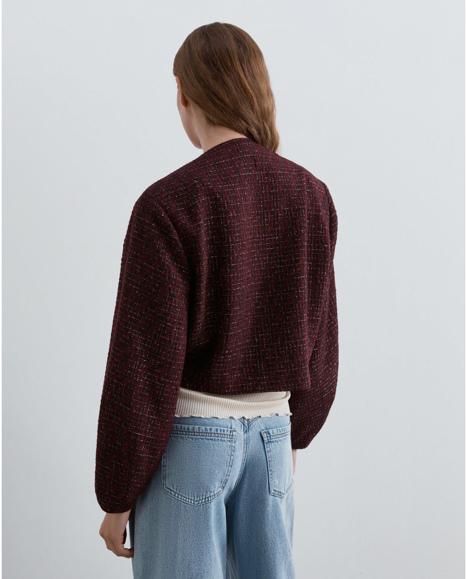 Chaqueta de mujer en tweed con hilo metalizado - Scalpers - Burdeos Burdeos-2