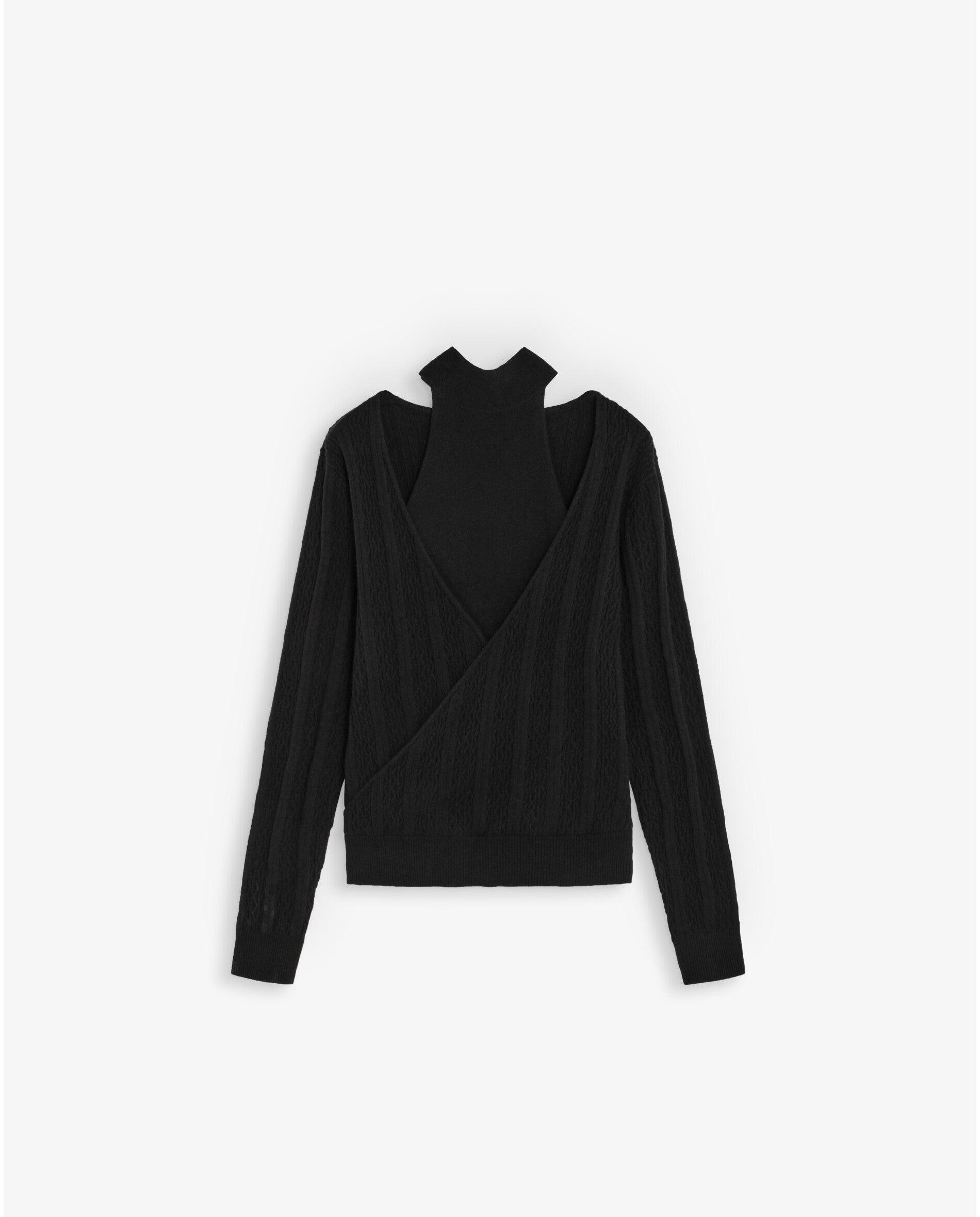 Jersey de mujer de punto con textura y cuello halter - Scalpers - Negro Negro-1