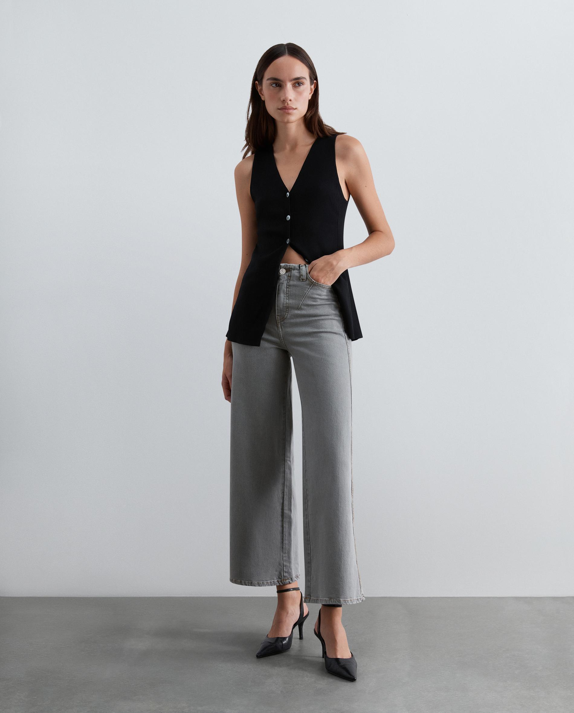 Vaquero ancho de mujer con costuras y cinturilla de una sola pieza - Scalpers - Gris Gris-1