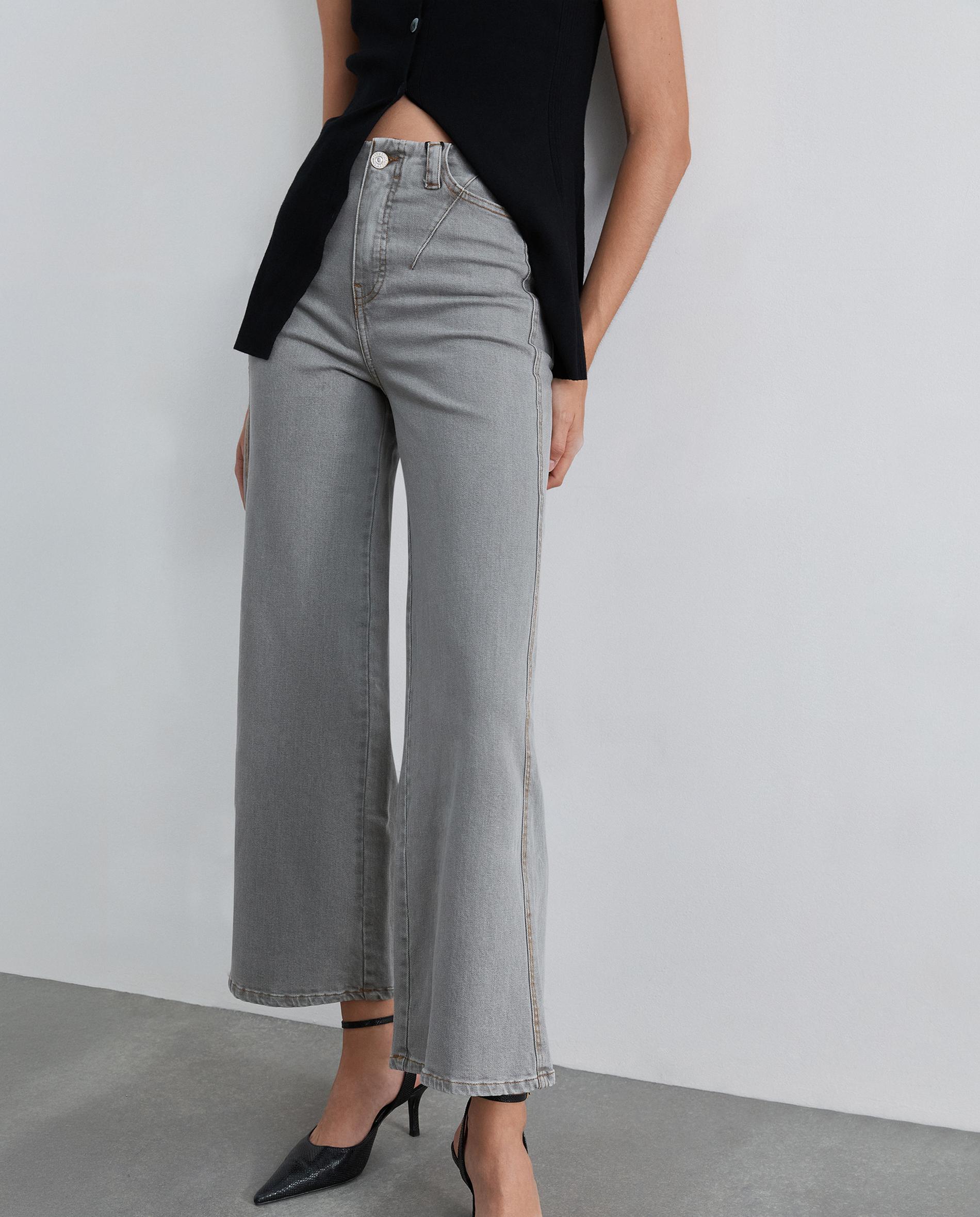 Vaquero ancho de mujer con costuras y cinturilla de una sola pieza - Scalpers - Gris Gris-2