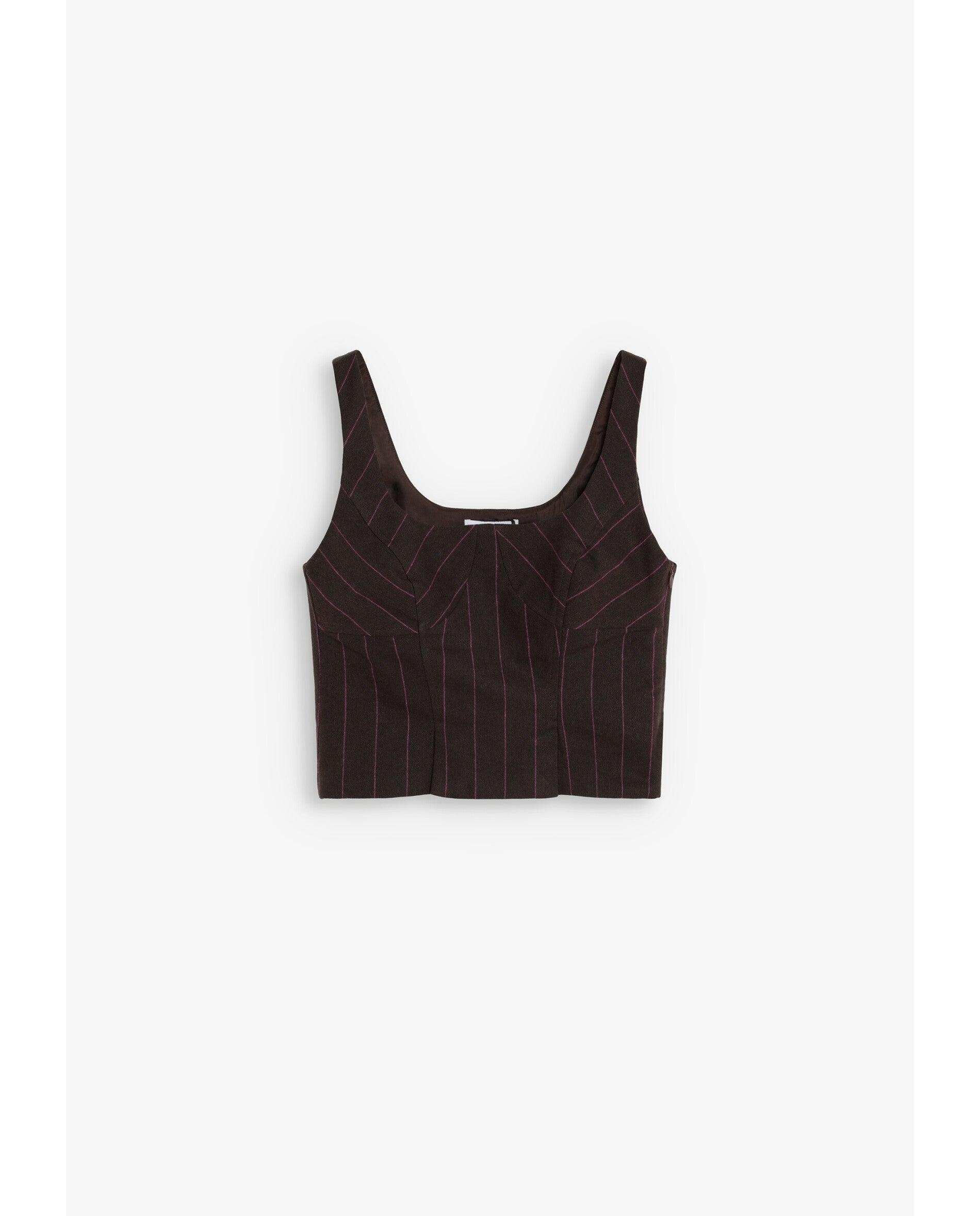 Top de mujes estructurado con estampdo de rayas - Scalpers - Marrón Marrón-1