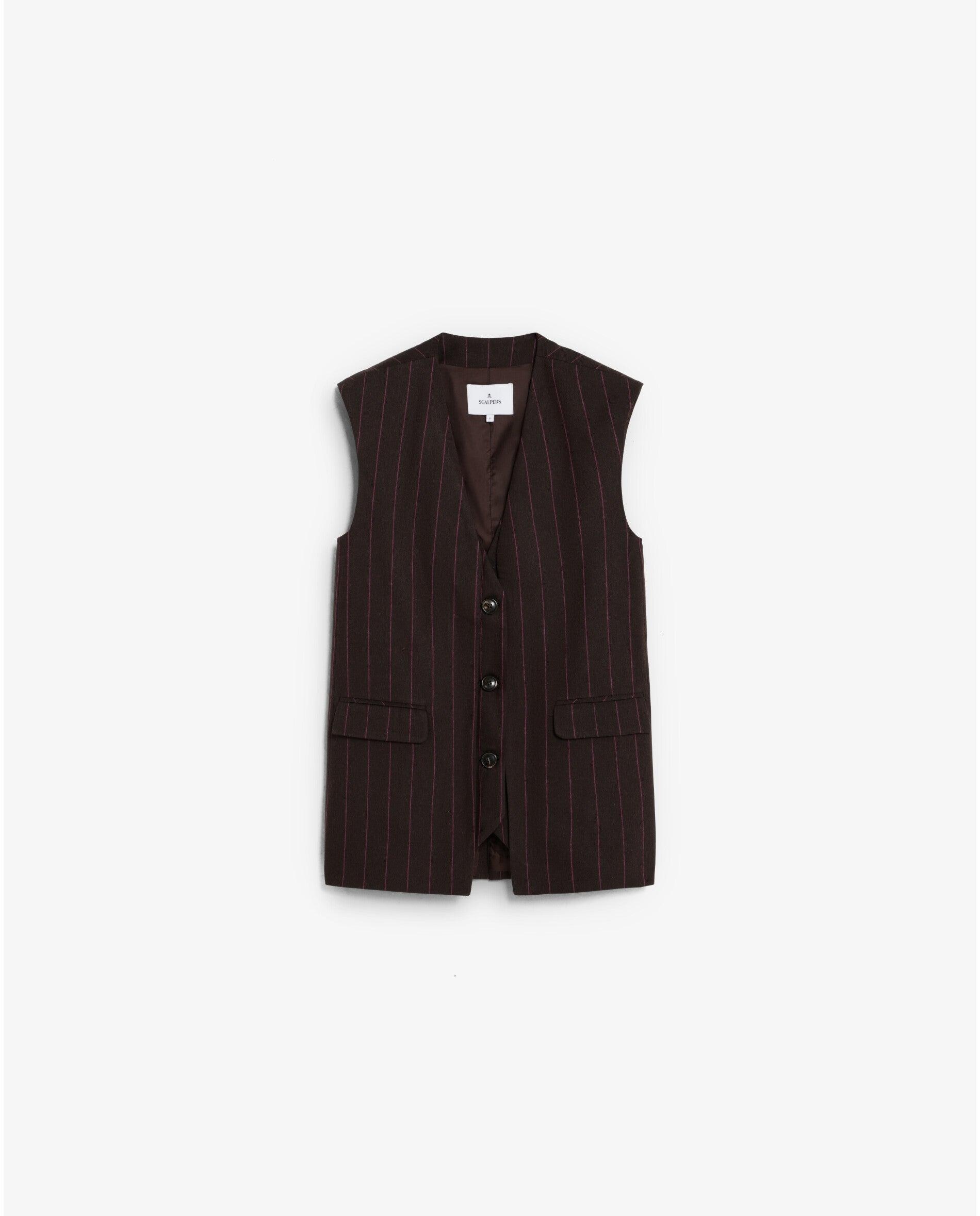 Chaleco de mujer con estampado de rayas y cierre de botones - Scalpers - Marrón Marrón-1