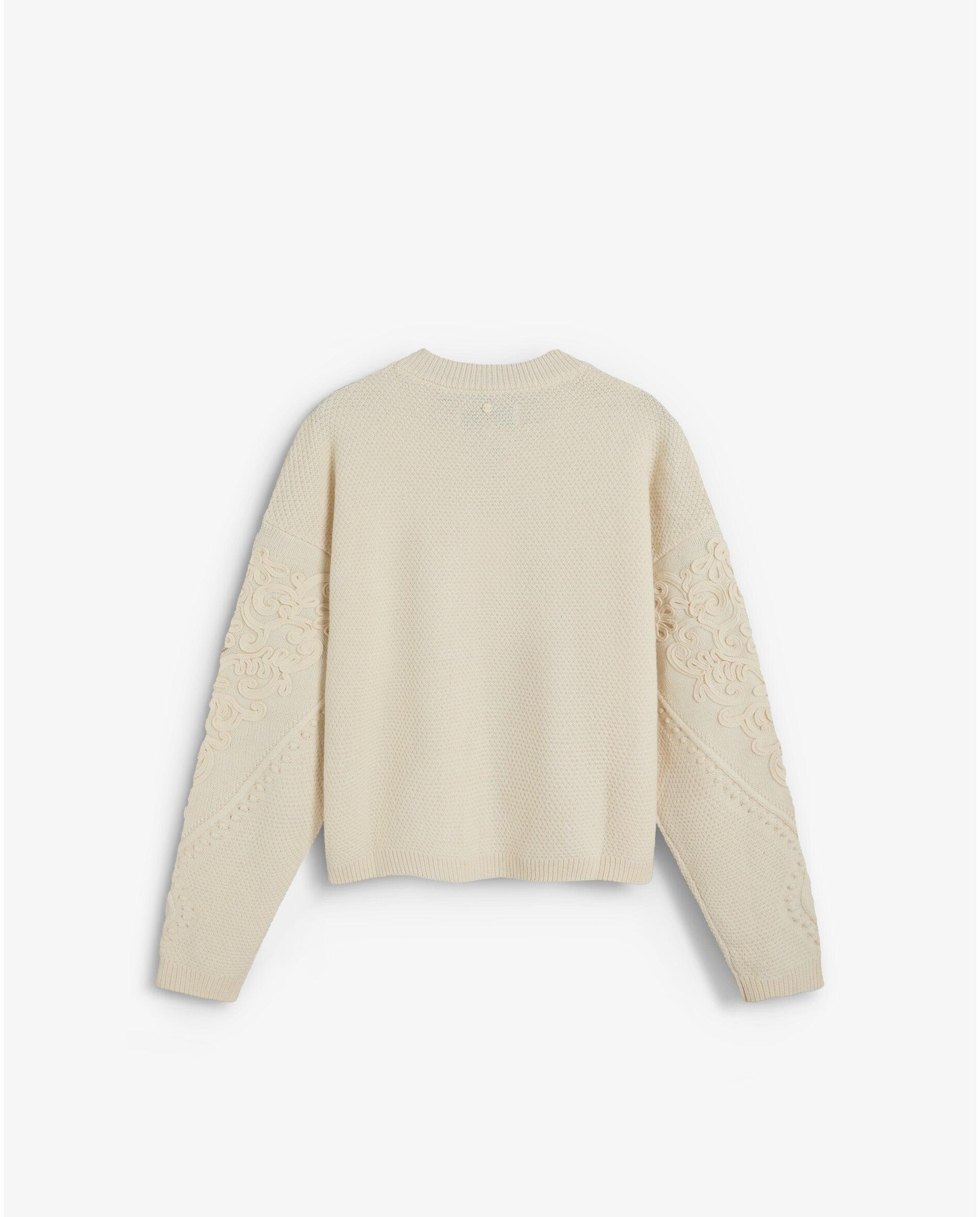 Imagen 3 de Jersey de mujer con cuello redondo y motivos florales en las mangas - Scalpers - Beige Beige