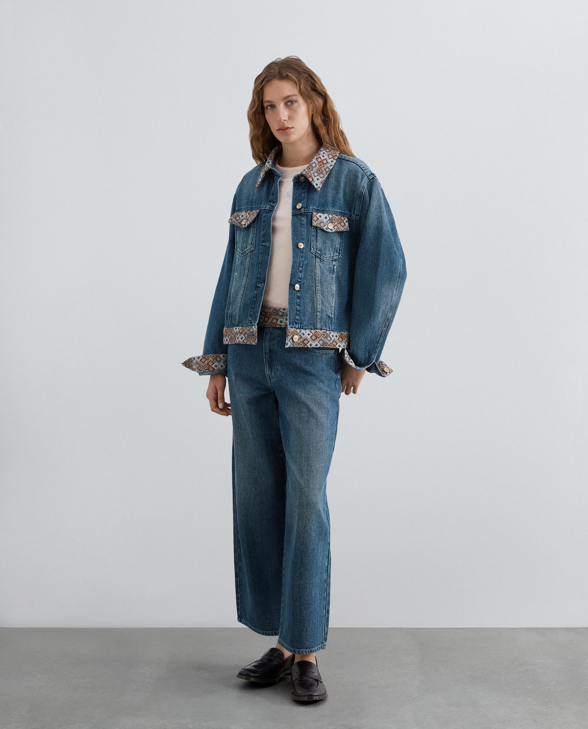 Cazadora vaquera de mujer regular fit con detalles étnicos - Scalpers - Índigo Índigo-3